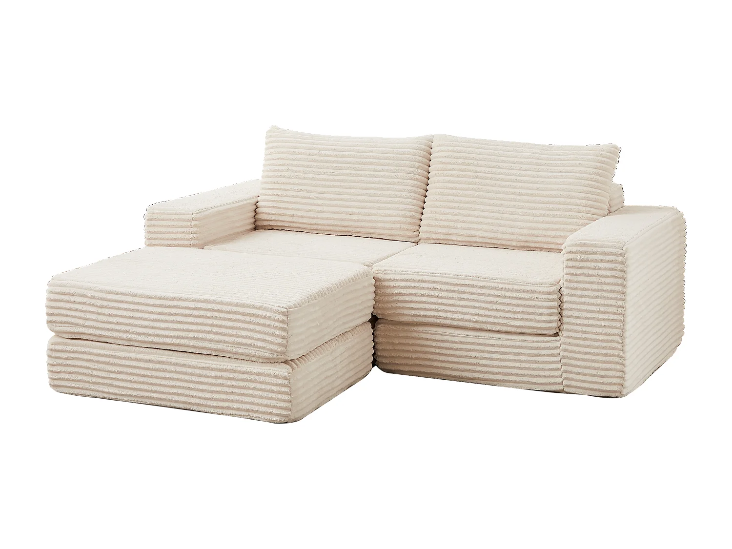 Canapé convertible 2 places modulable avec poufs amovible - Velours côtelé beige