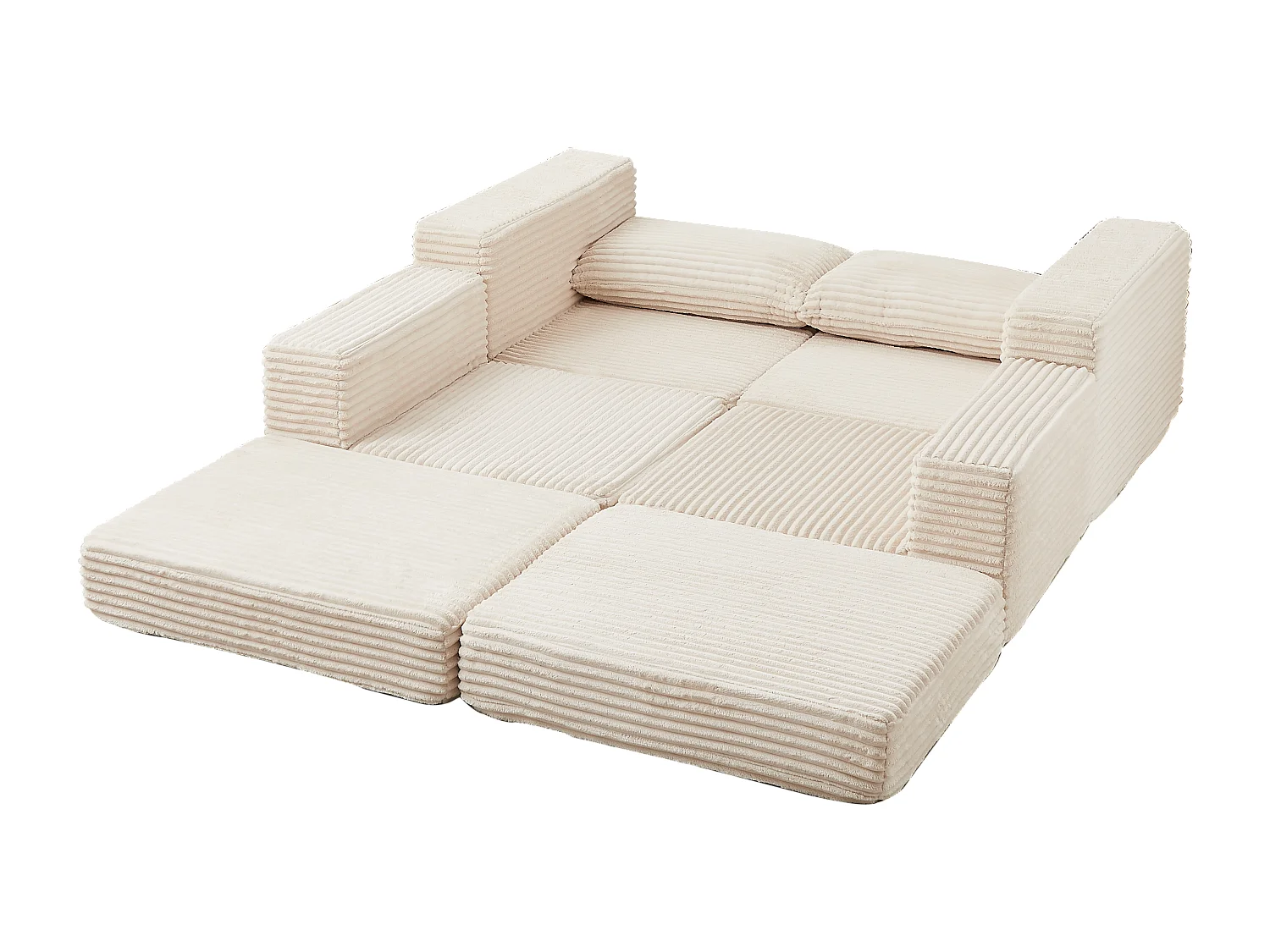 Canapé convertible 2 places modulable avec poufs amovible - Velours côtelé beige