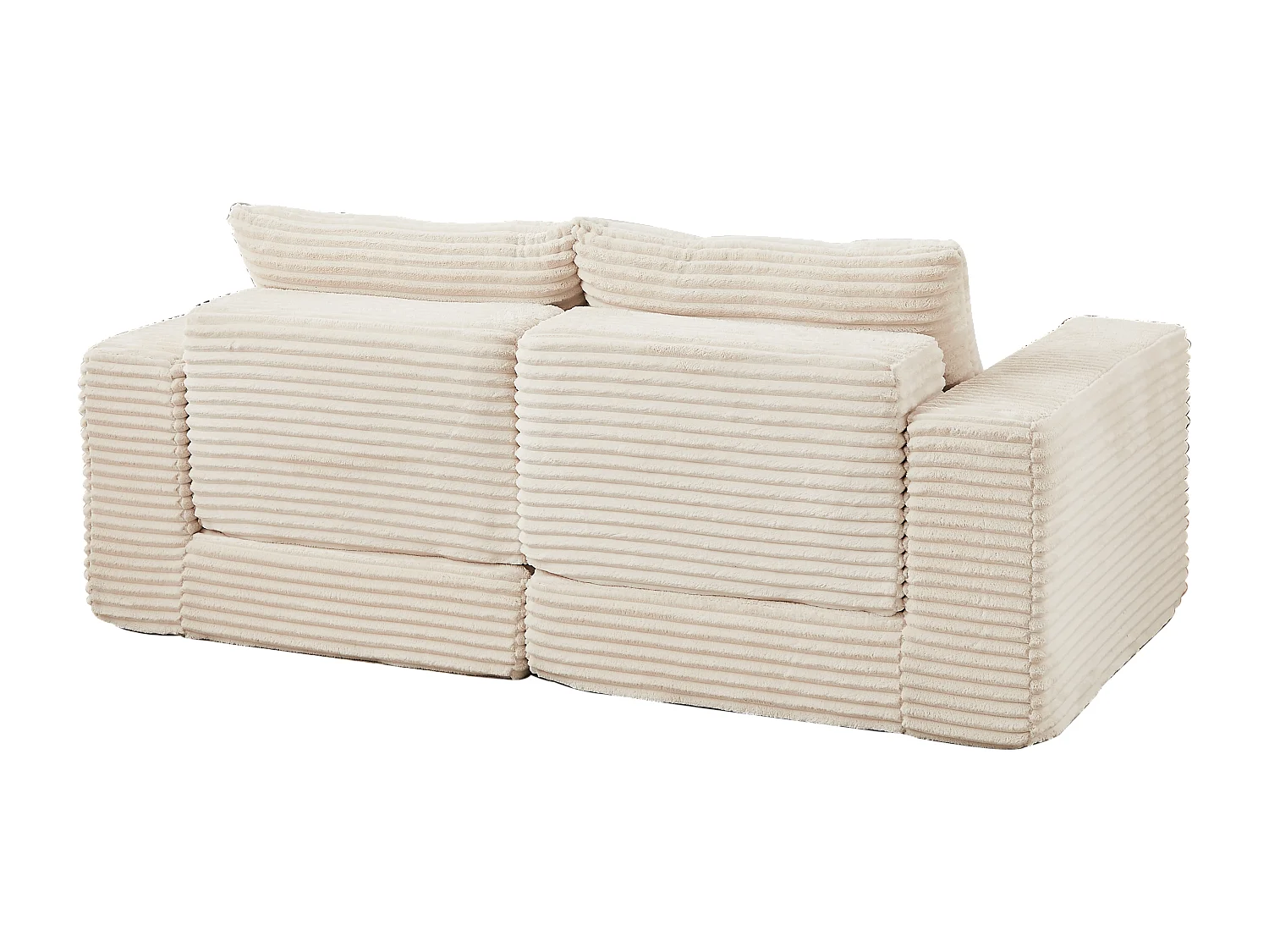Canapé convertible 2 places modulable avec poufs amovible - Velours côtelé beige