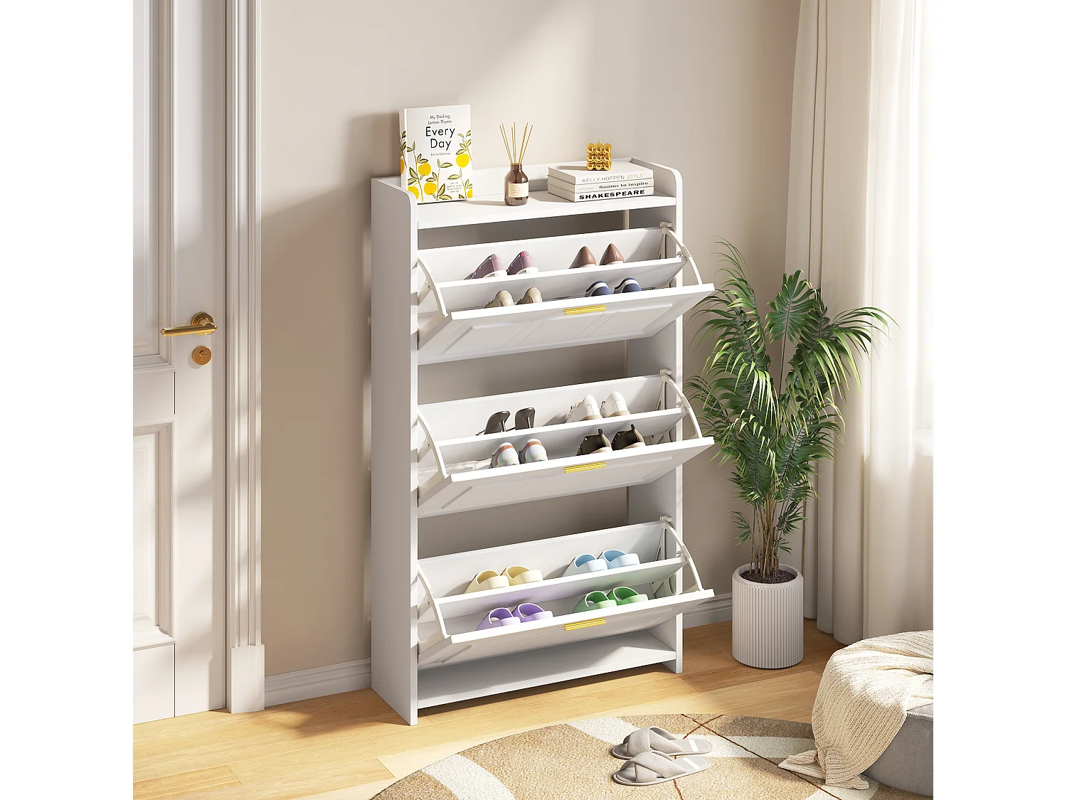 Meuble à chaussures 70 x 24 x 120 cm avec 6 compartiments - Blanc