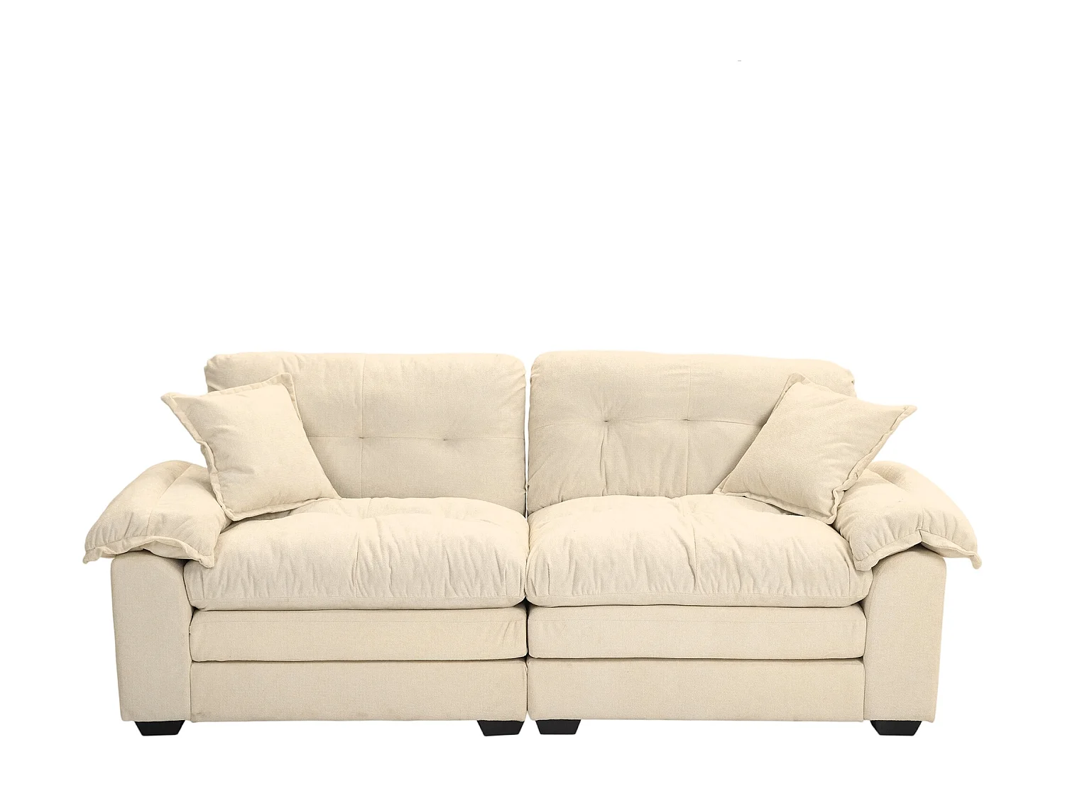 Canapé 2 places avec coussins double couche - Tissu chenille beige