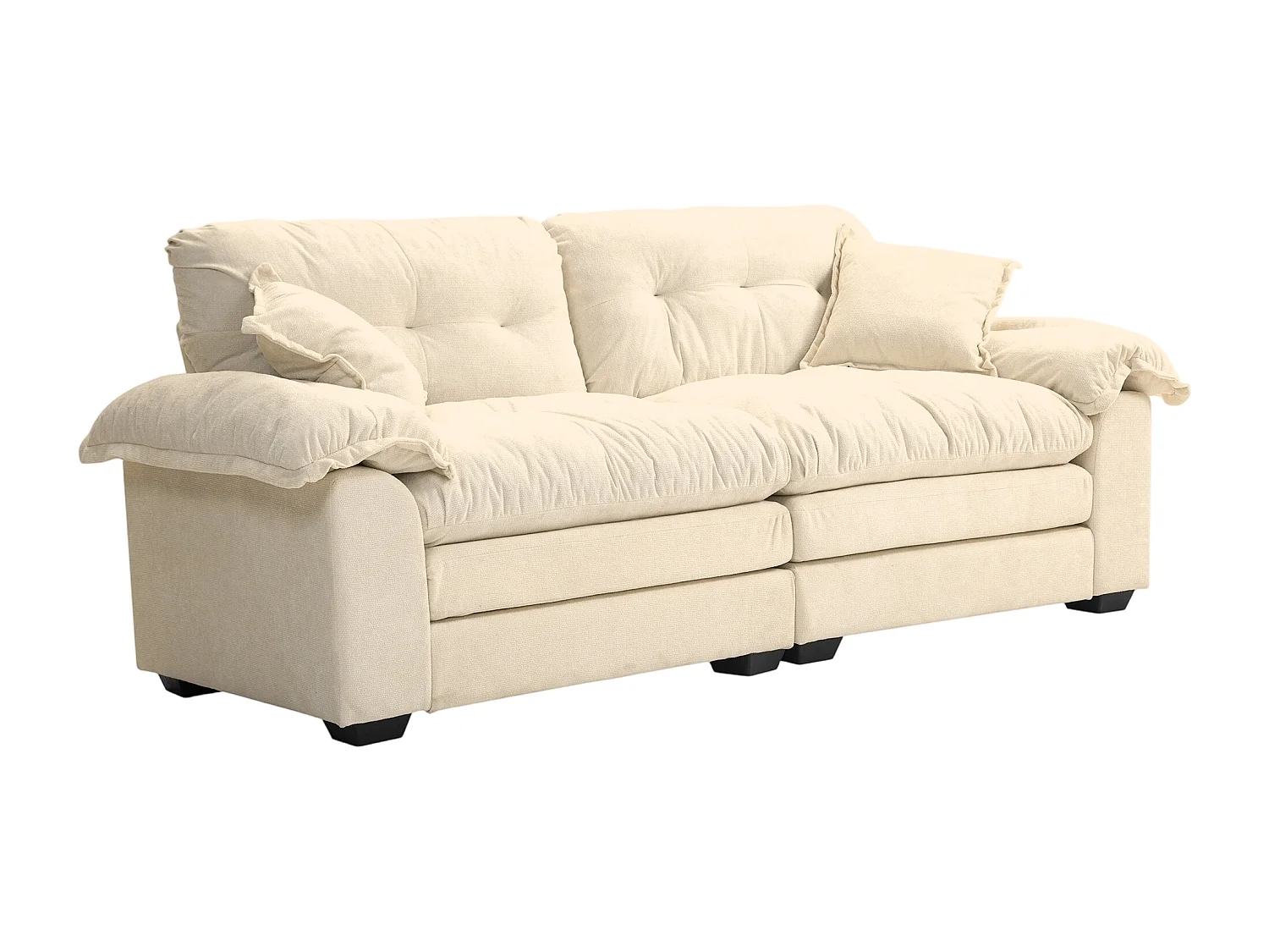 Canapé 2 places avec coussins double couche - Tissu chenille beige