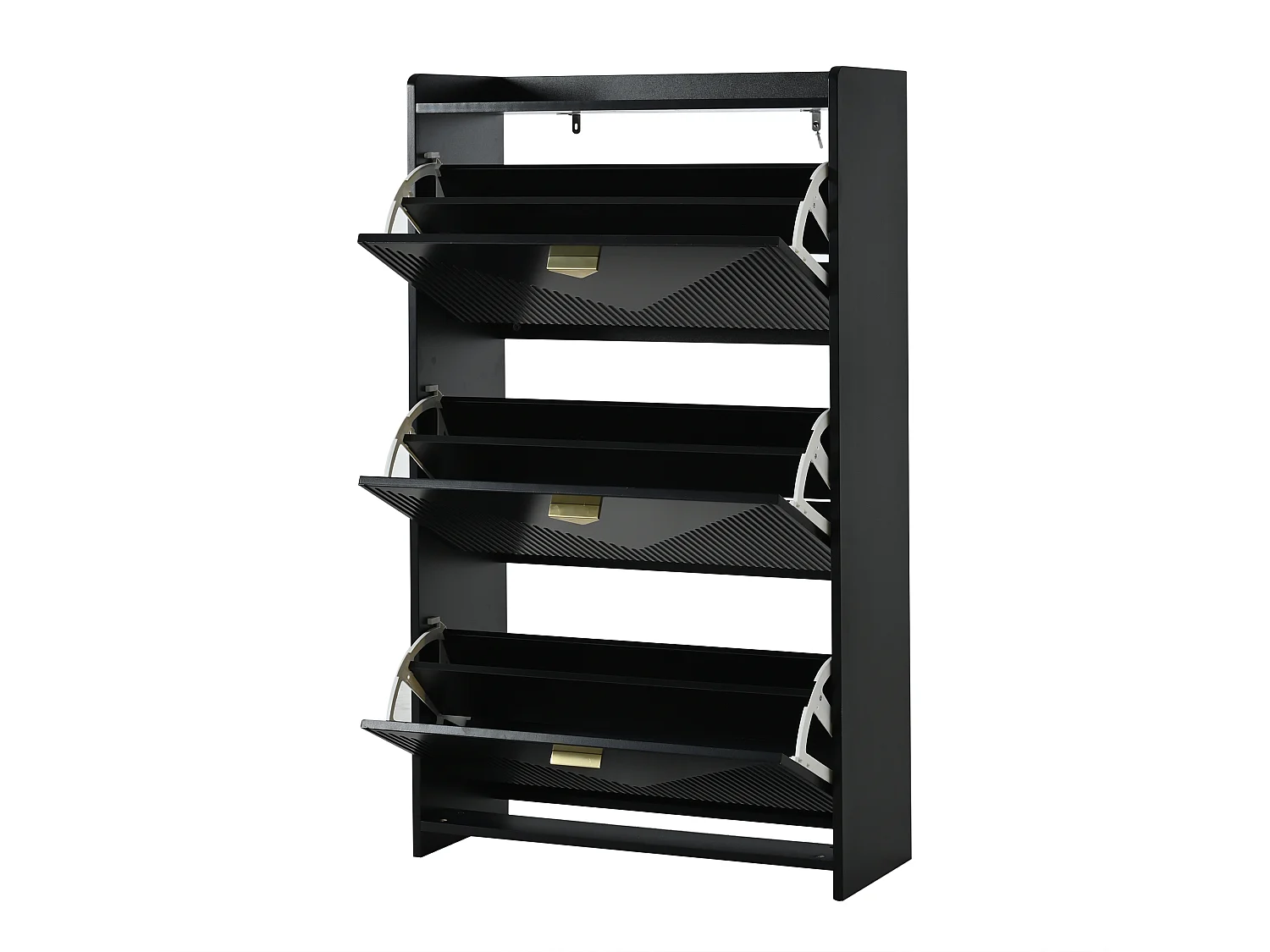 Meuble à chaussures noir avec 3 portes abattantes et 6 compartiments