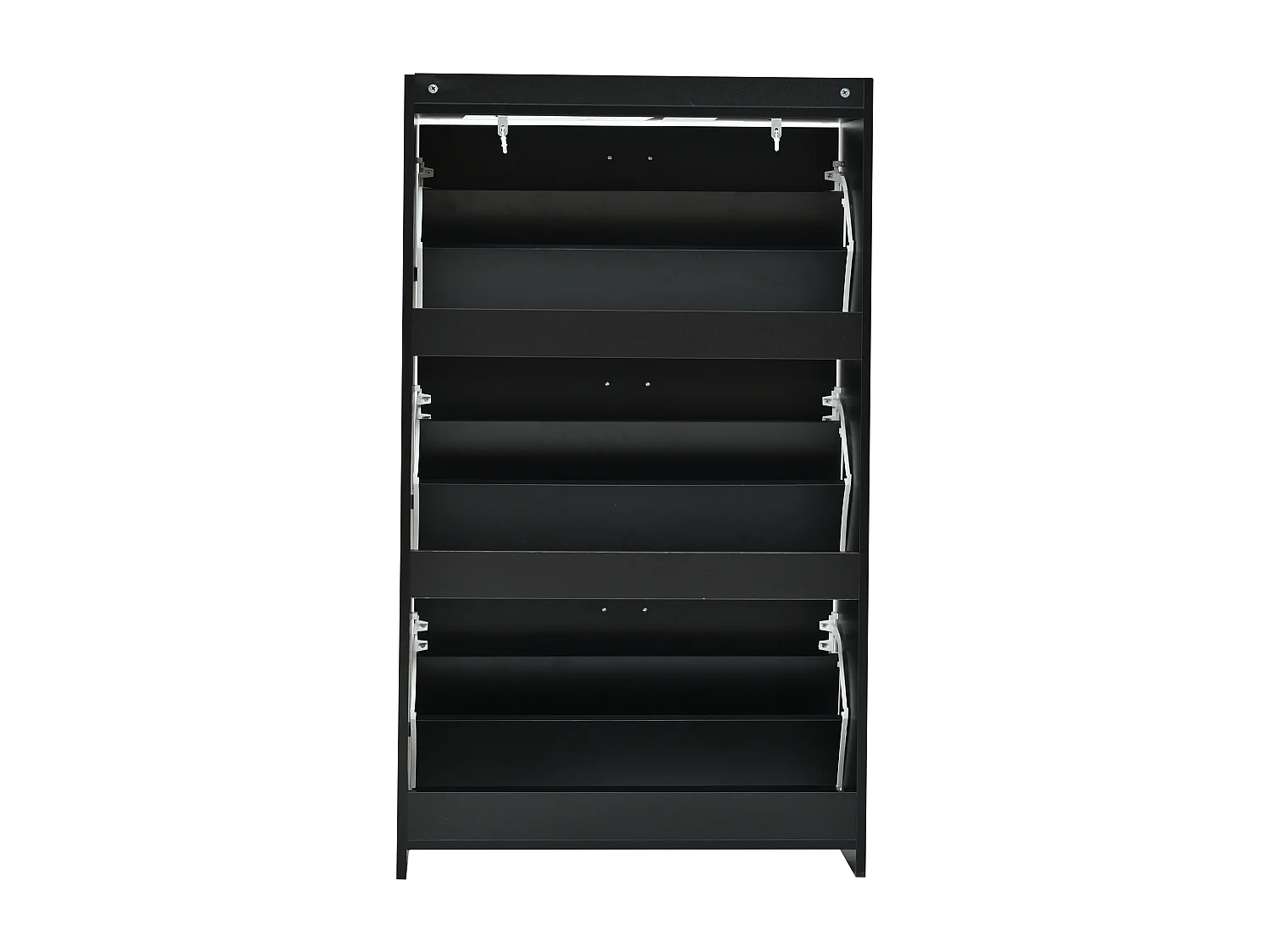 Meuble à chaussures noir avec 3 portes abattantes et 6 compartiments