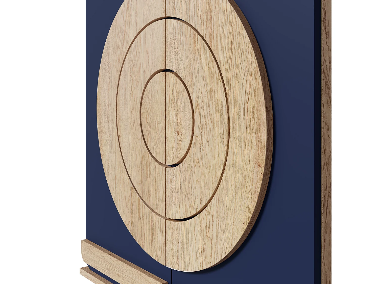 Meuble à chaussures avec 2 portes rondes et géométrique - Bleu et naturel clair