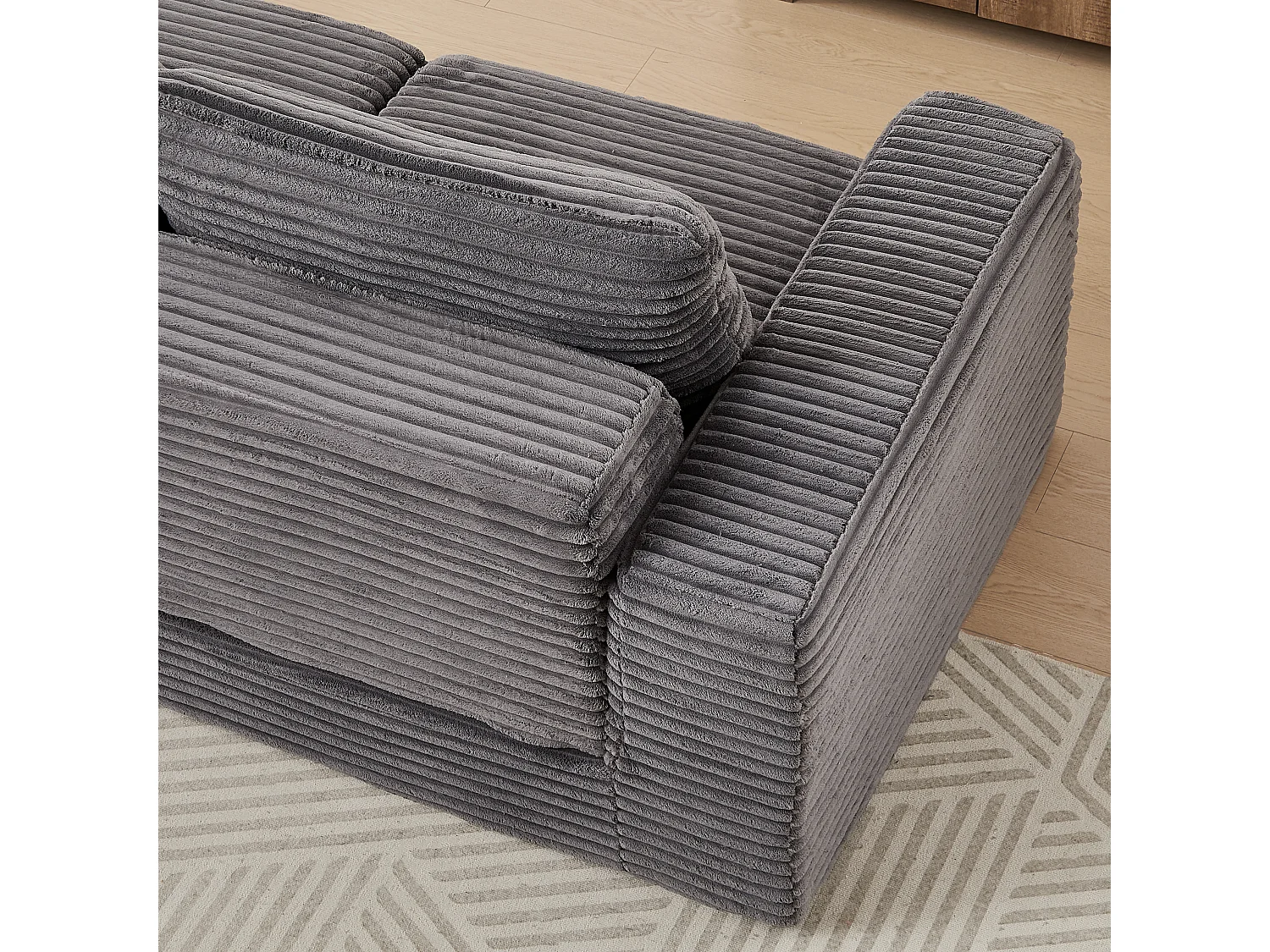 Canapé convertible 2 places modulable avec poufs amovible - Velours côtelé gris