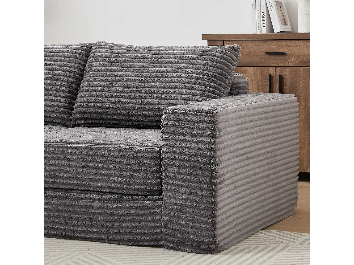 Canapé convertible 2 places modulable avec poufs amovible - Velours côtelé gris