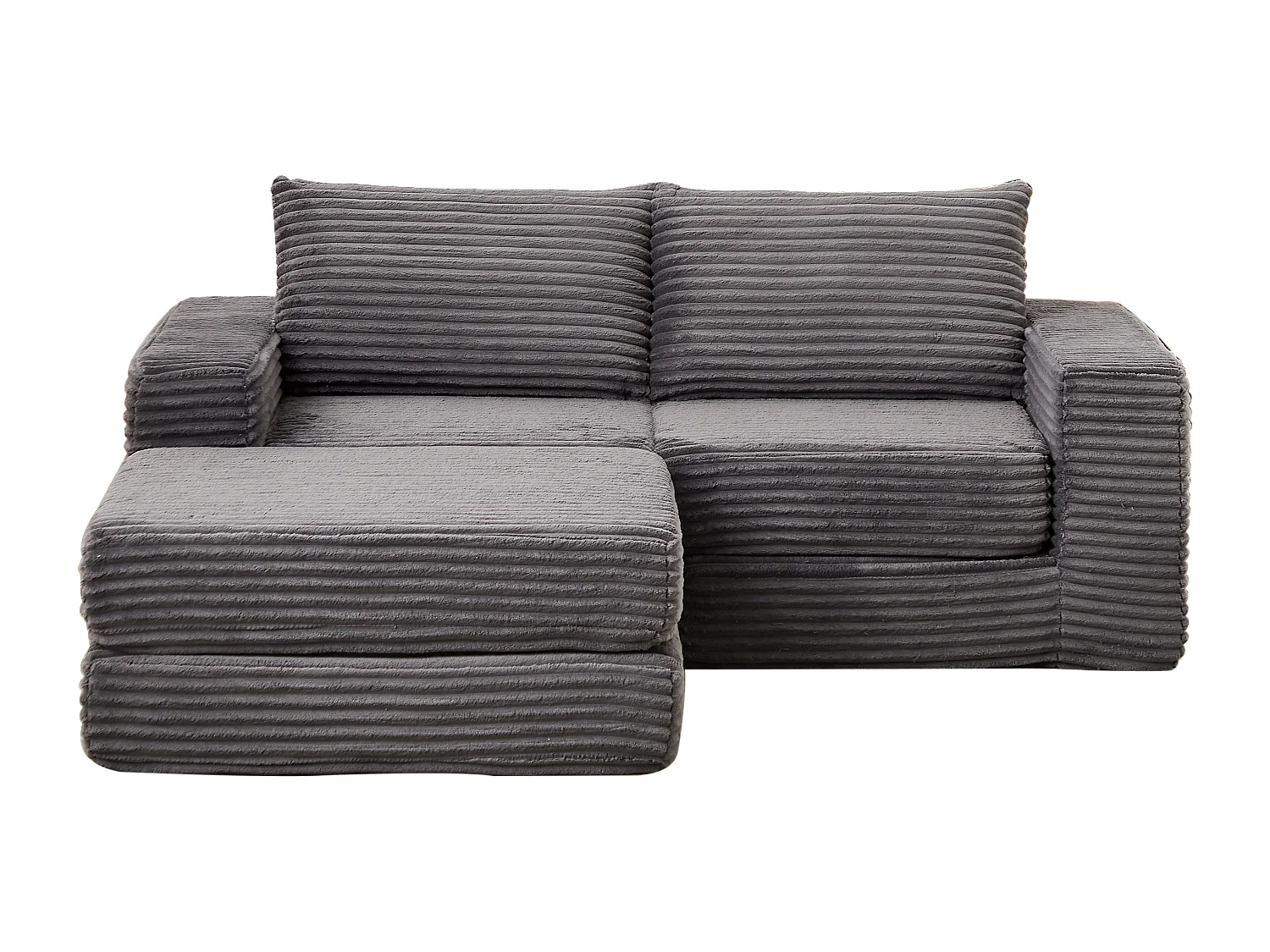 Canapé convertible 2 places modulable avec poufs amovible - Velours côtelé gris