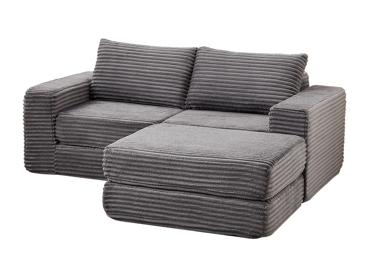 Canapé convertible 2 places modulable avec poufs amovible - Velours côtelé gris
