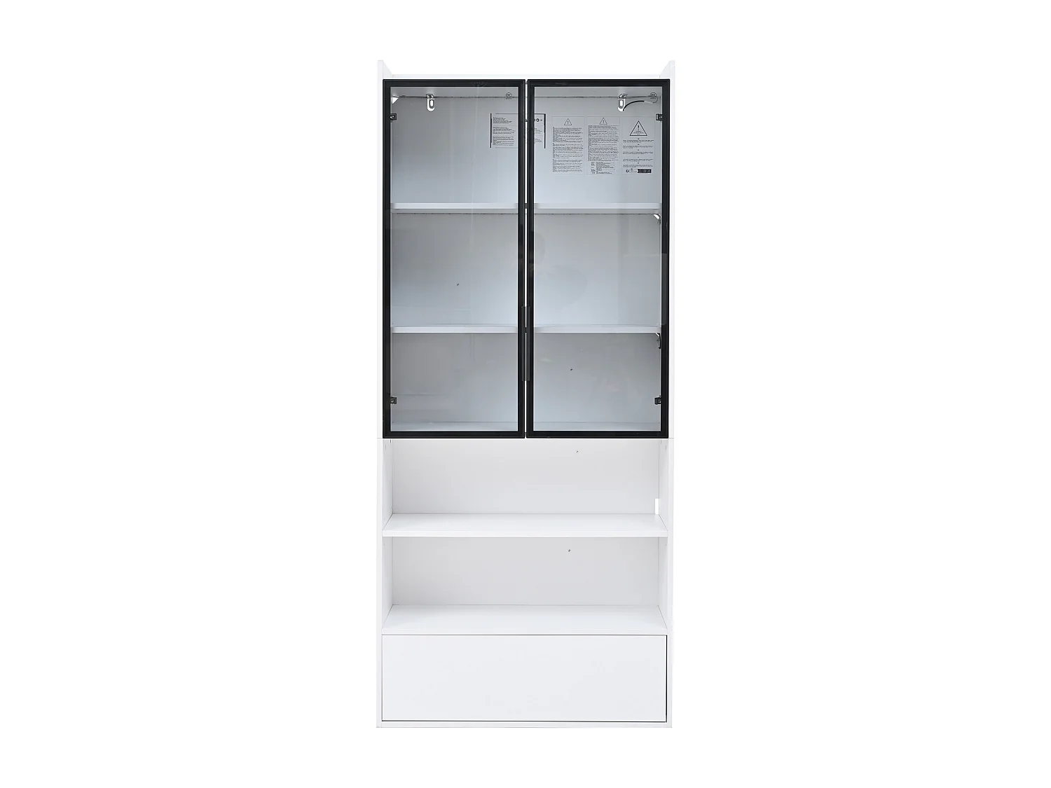 Vitrine haute 80x34x180 cm blanc avec tiroir, portes en verre et LED