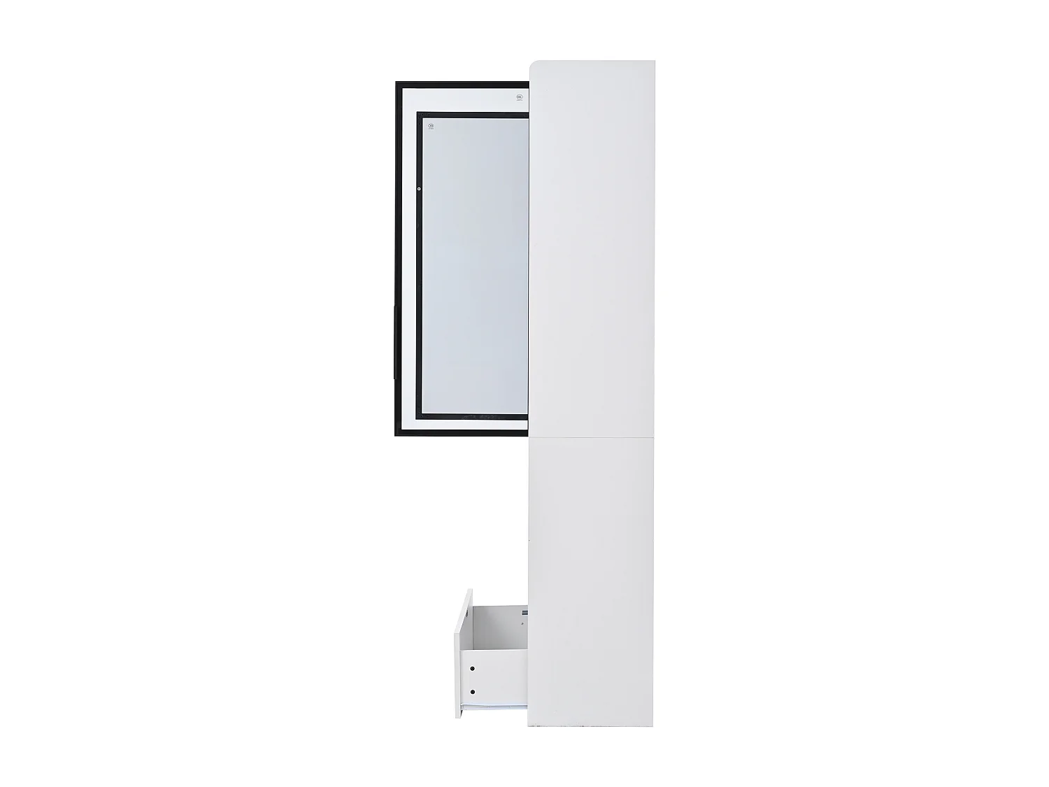 Vitrine haute 80x34x180 cm blanc avec tiroir, portes en verre et LED