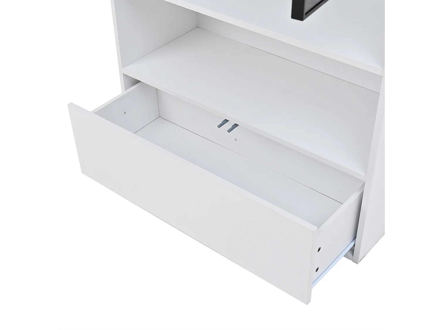 Vitrine haute 80x34x180 cm blanc avec tiroir, portes en verre et LED