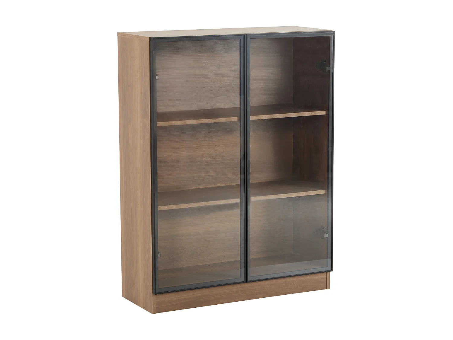 Vitrine avec 2 portes en verre et LED - Couleur noyer 80x32x106 cm