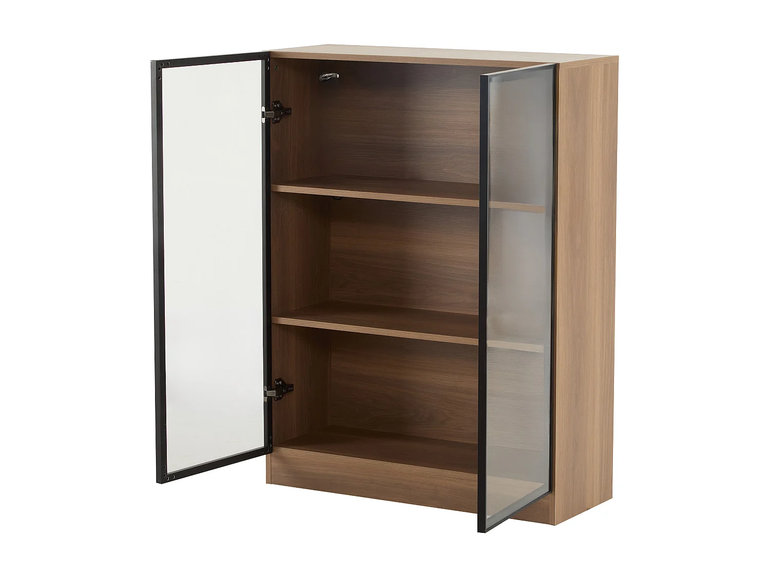 Vitrine avec 2 portes en verre et LED - Couleur noyer 80x32x106 cm
