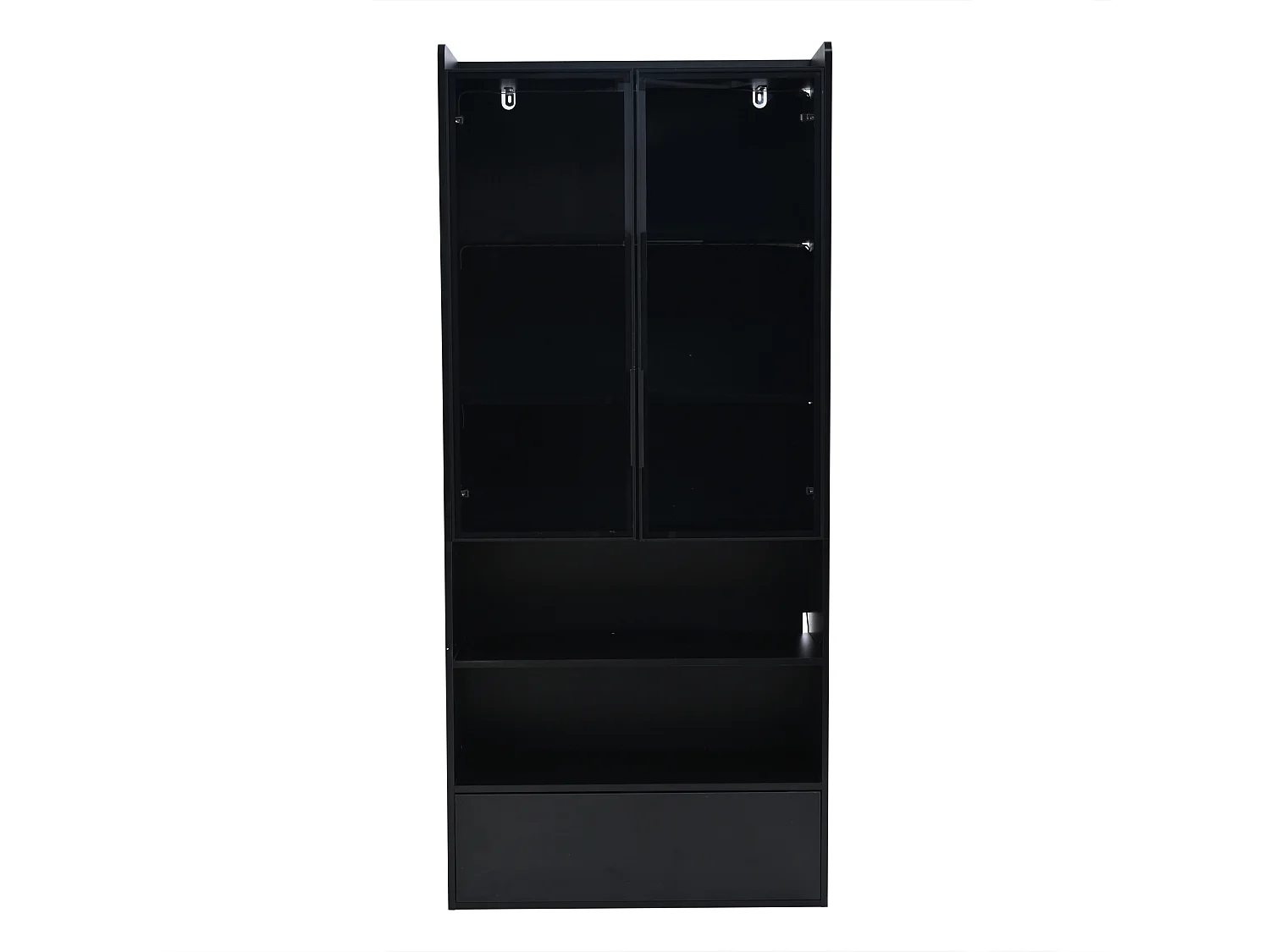 Vitrine haute 80x34x180 cm noir avec tiroir, portes en verre et LED