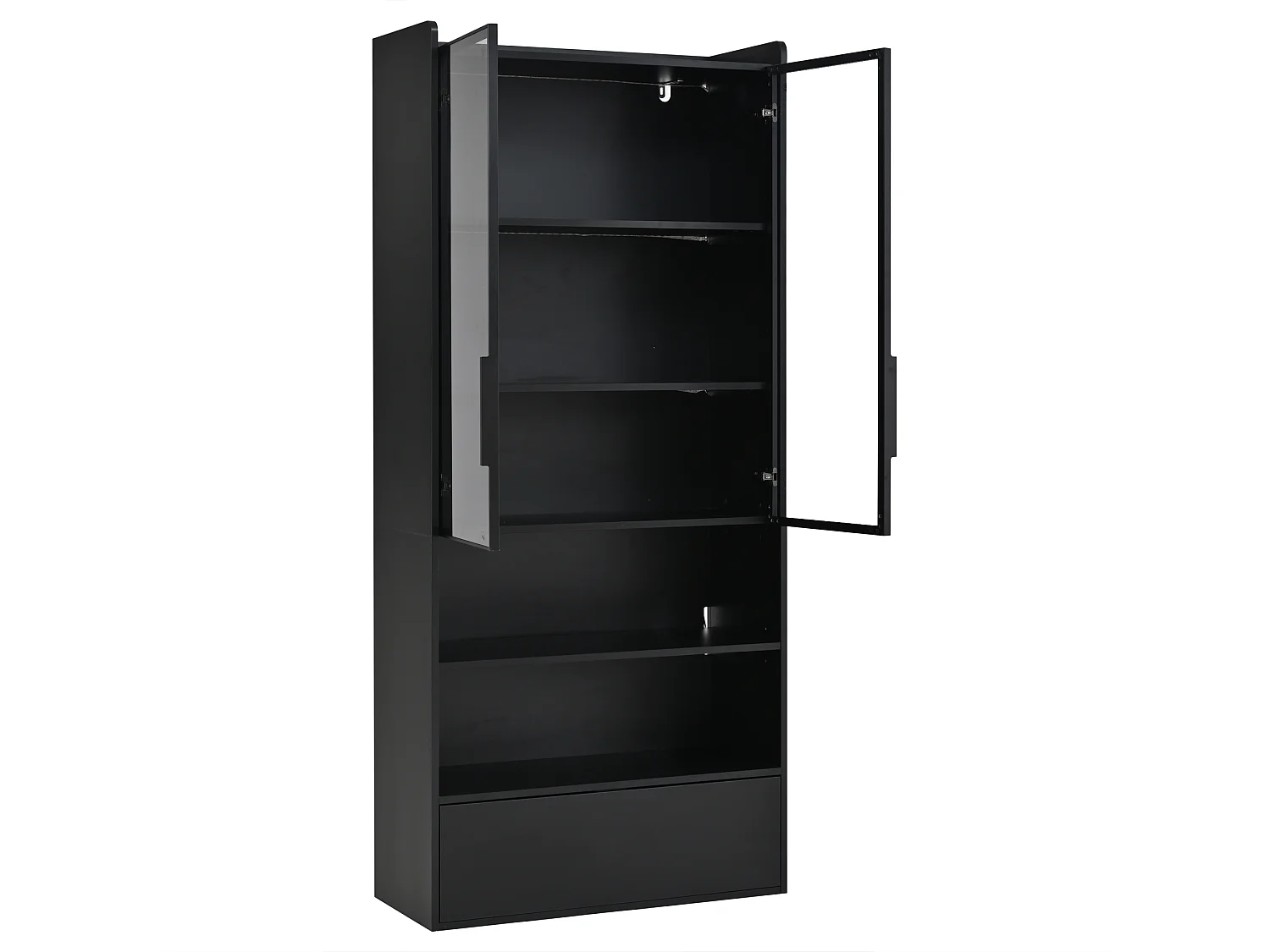 Vitrine haute 80x34x180 cm noir avec tiroir, portes en verre et LED