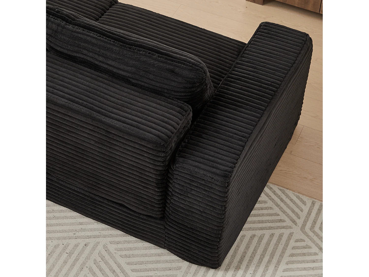 Canapé convertible 2 places modulable avec poufs amovible - Velours côtelé noir