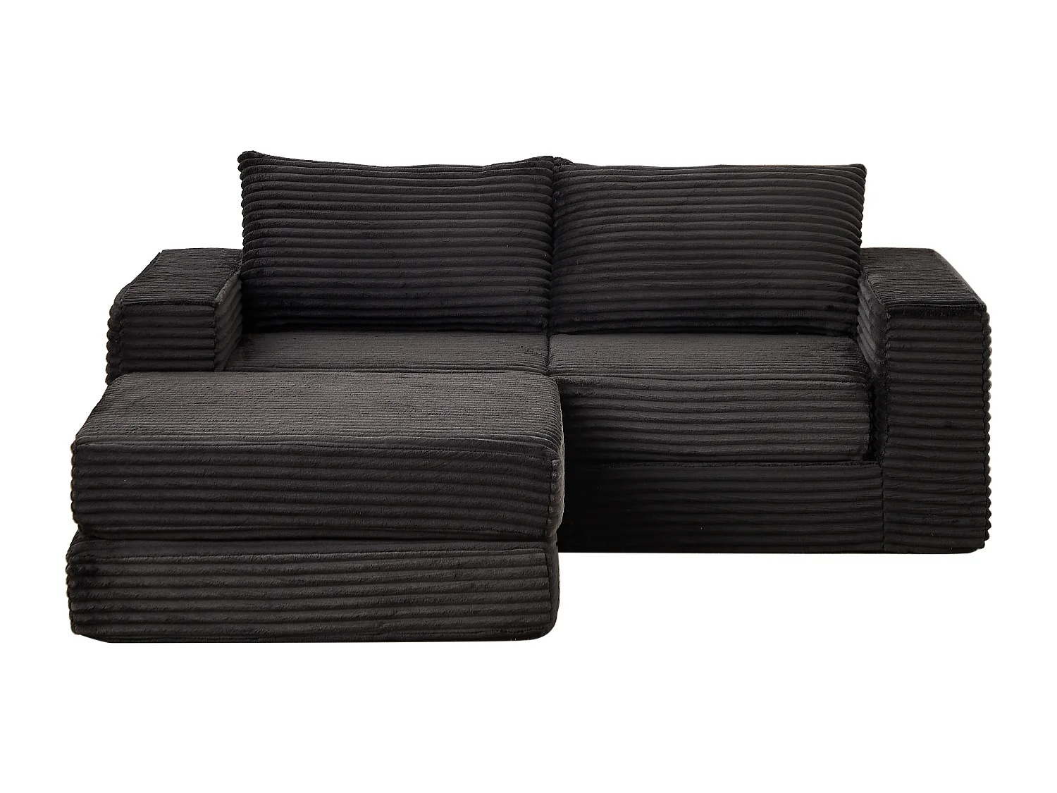 Canapé convertible 2 places modulable avec poufs amovible - Velours côtelé noir