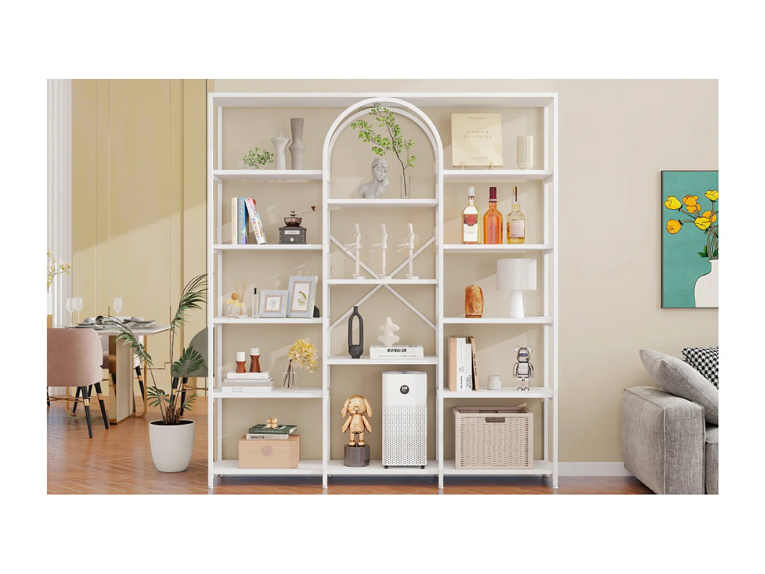 Prateleira em aço e MDF de 160 x 30 x 180 cm - Design retangular e arqueado - Branca