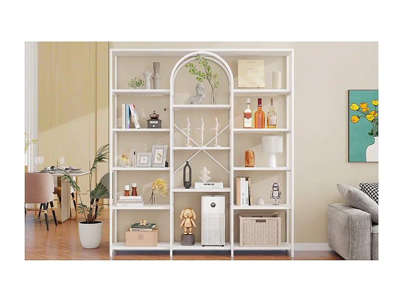 Prateleira em aço e MDF de 160 x 30 x 180 cm - Design retangular e arqueado - Branca