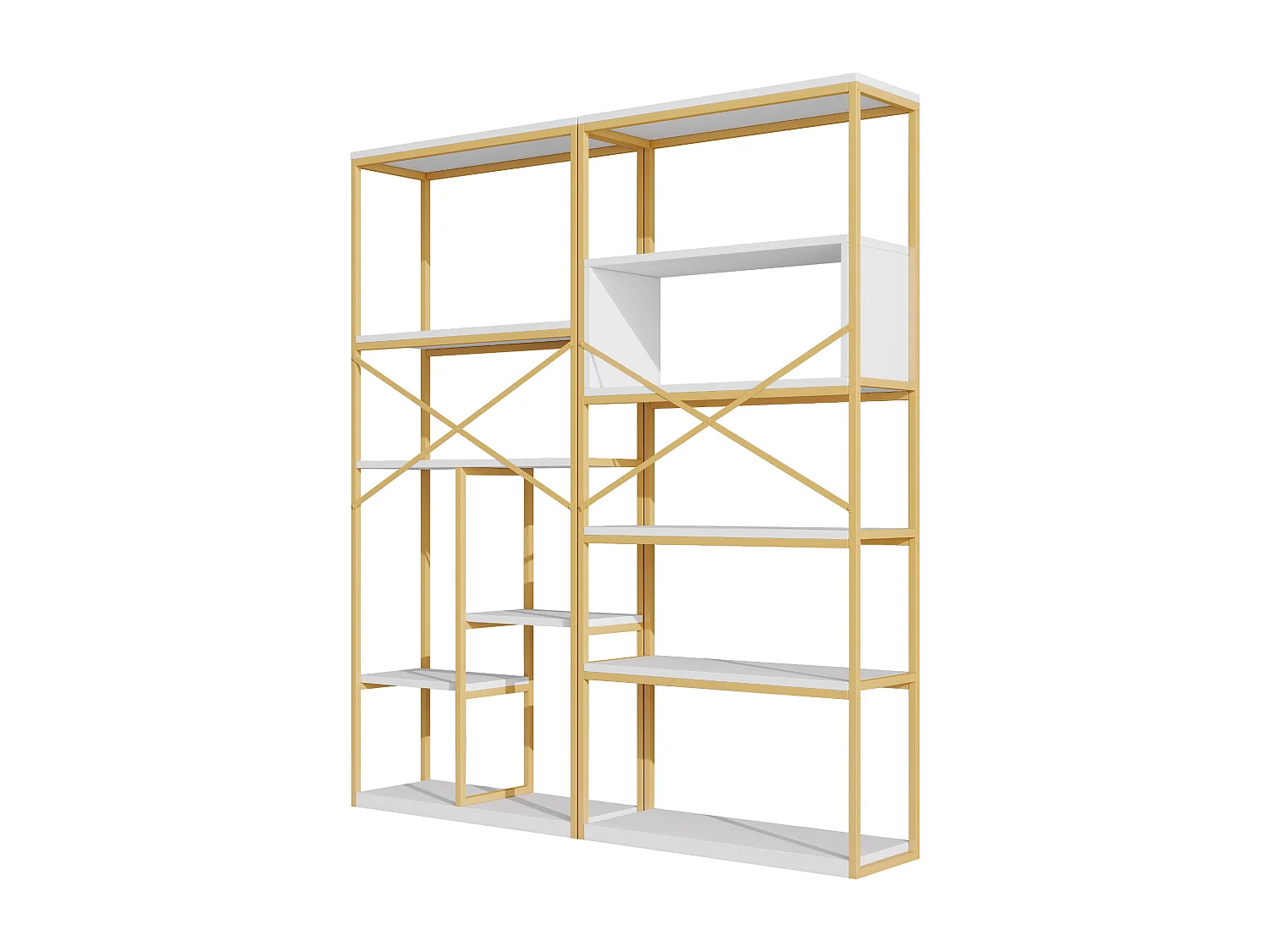 Prateleira com as dimensões de 160 x 29,5 x 180 cm - Metal e MDF - Dourada e branca