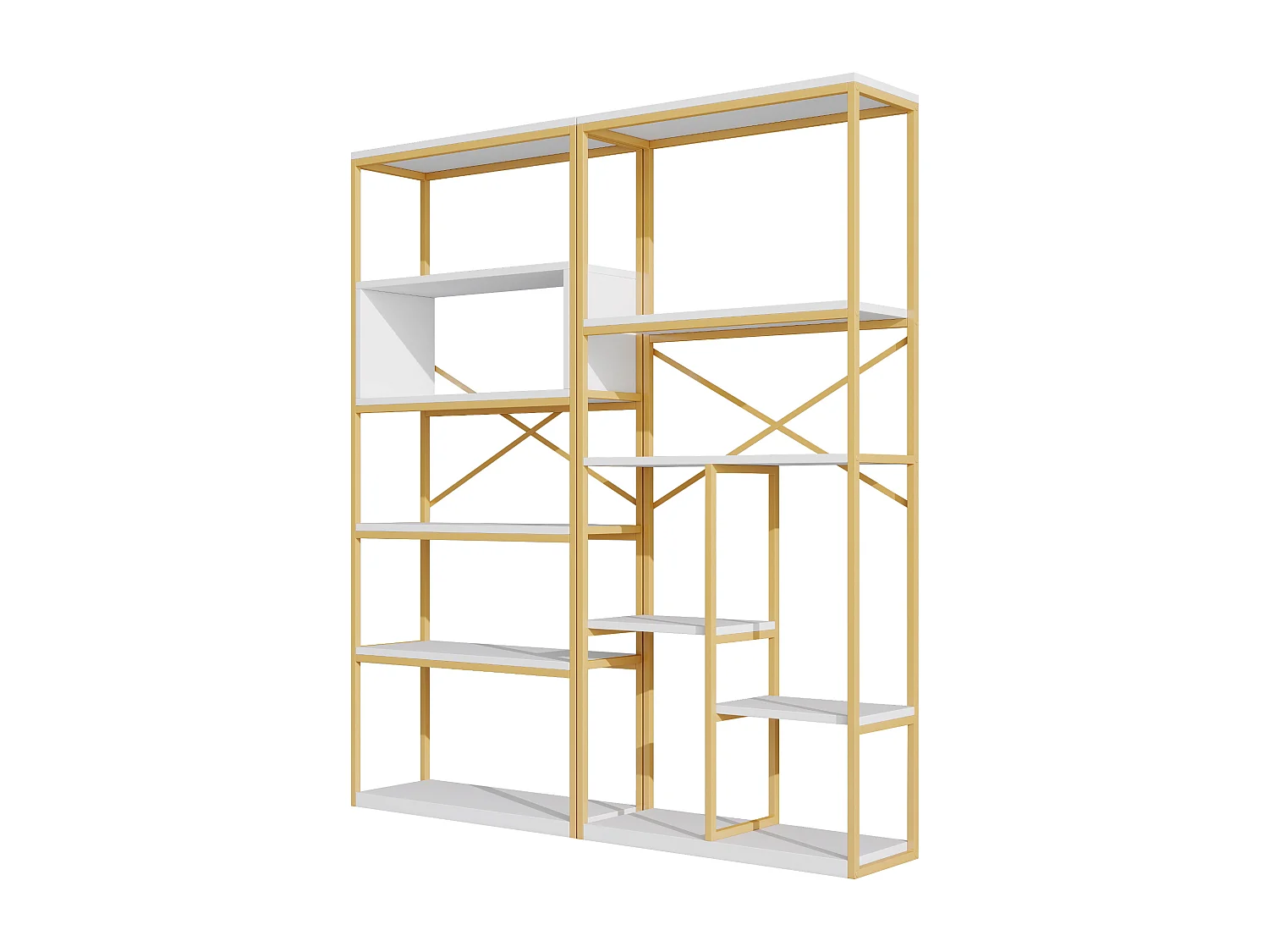 Prateleira com as dimensões de 160 x 29,5 x 180 cm - Metal e MDF - Dourada e branca