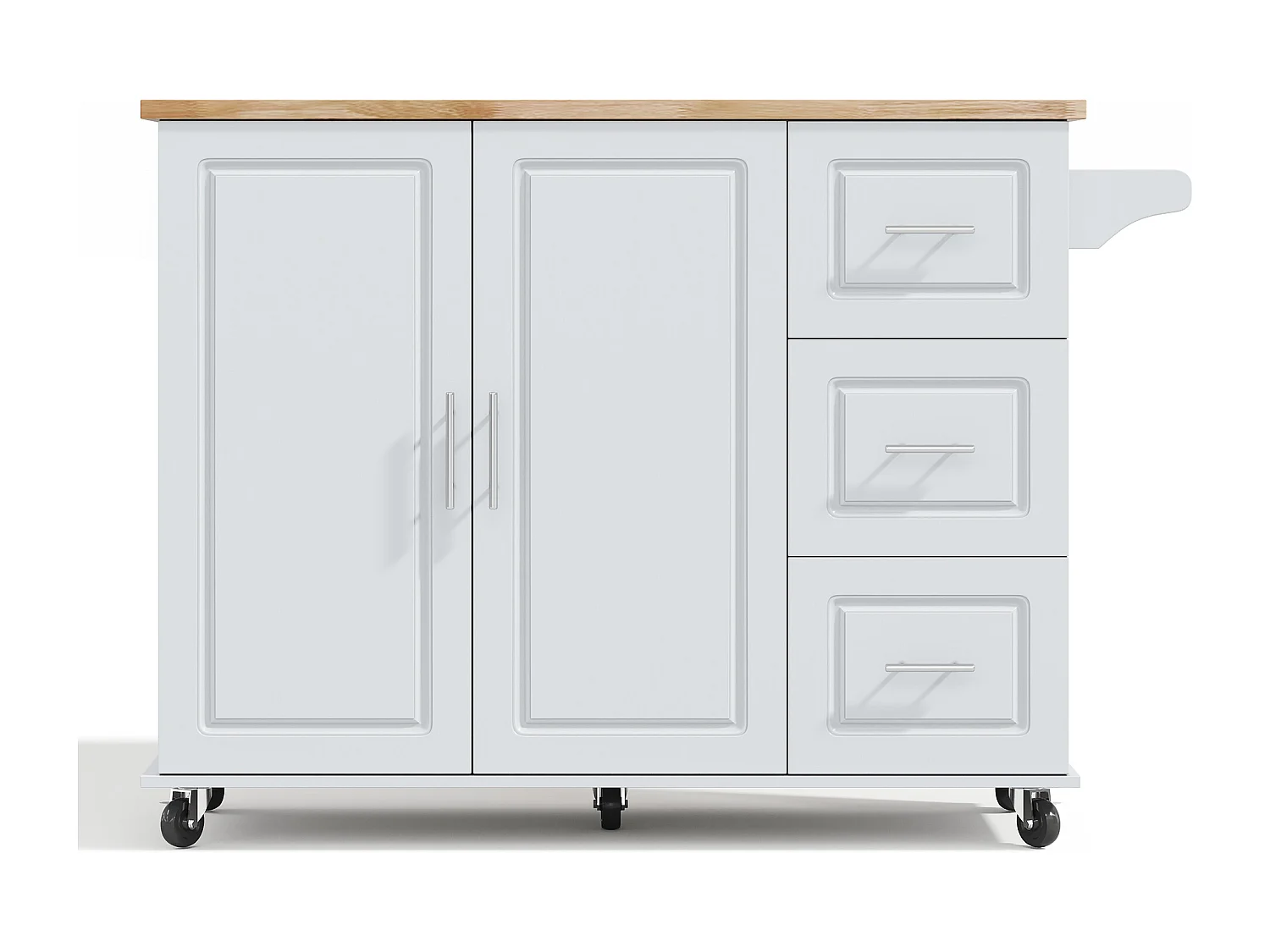 Îlot de cuisine à roulettes 137x43/76 cm avec 3 tiroirs et 2 portes - Gris et bois