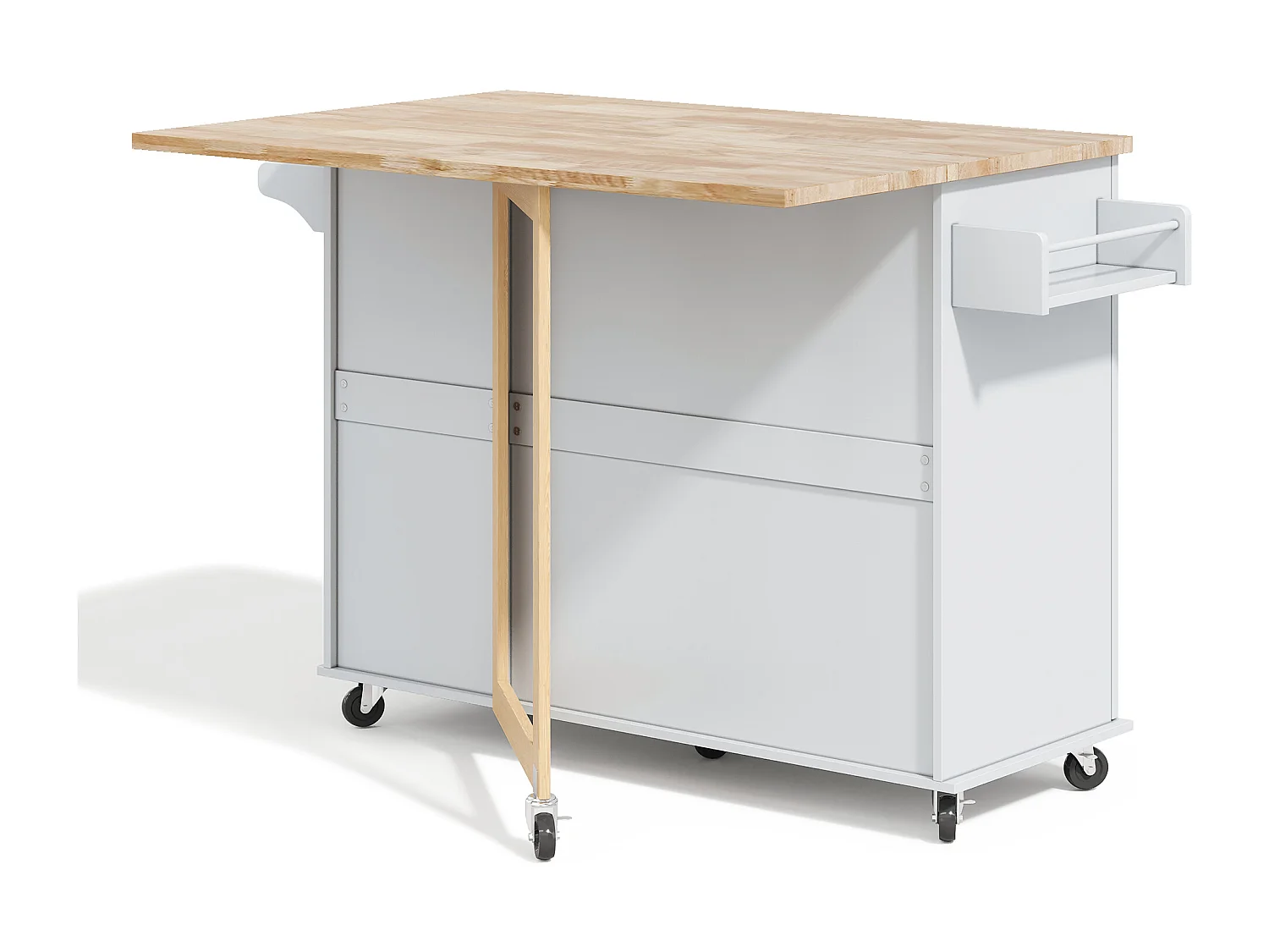 Îlot de cuisine à roulettes 137x43/76 cm avec 3 tiroirs et 2 portes - Gris et bois