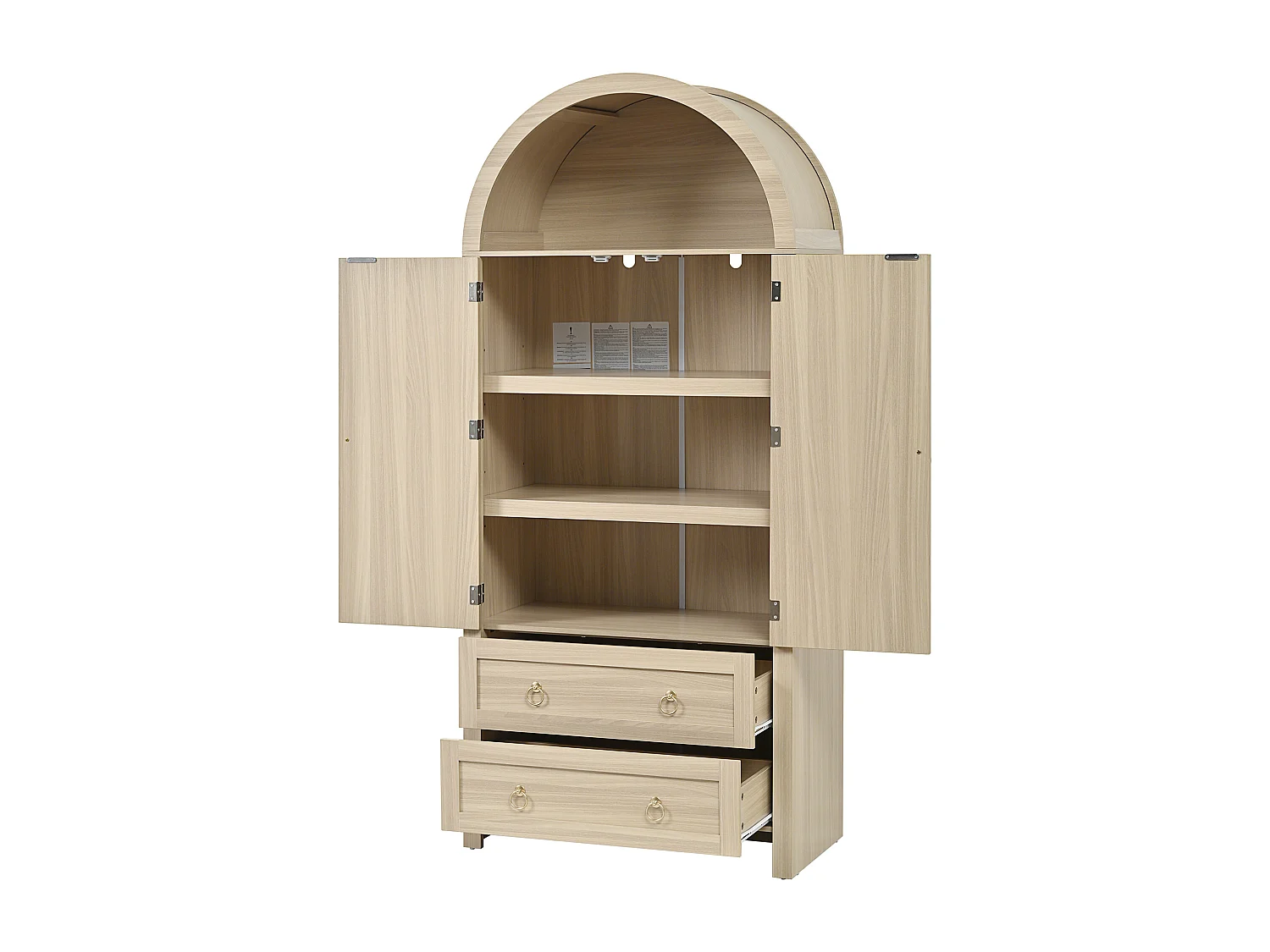 Buffet vintage 80x40x180 cm avec 2 tiroirs et portes en rotin - Couleur bois clair