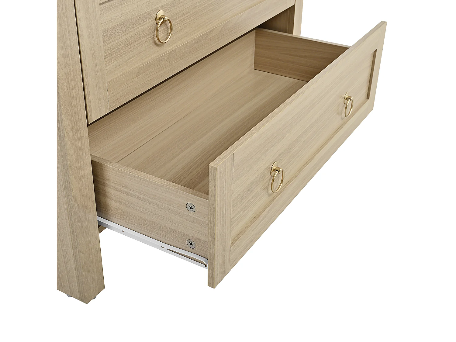 Buffet vintage 80x40x180 cm avec 2 tiroirs et portes en rotin - Couleur bois clair