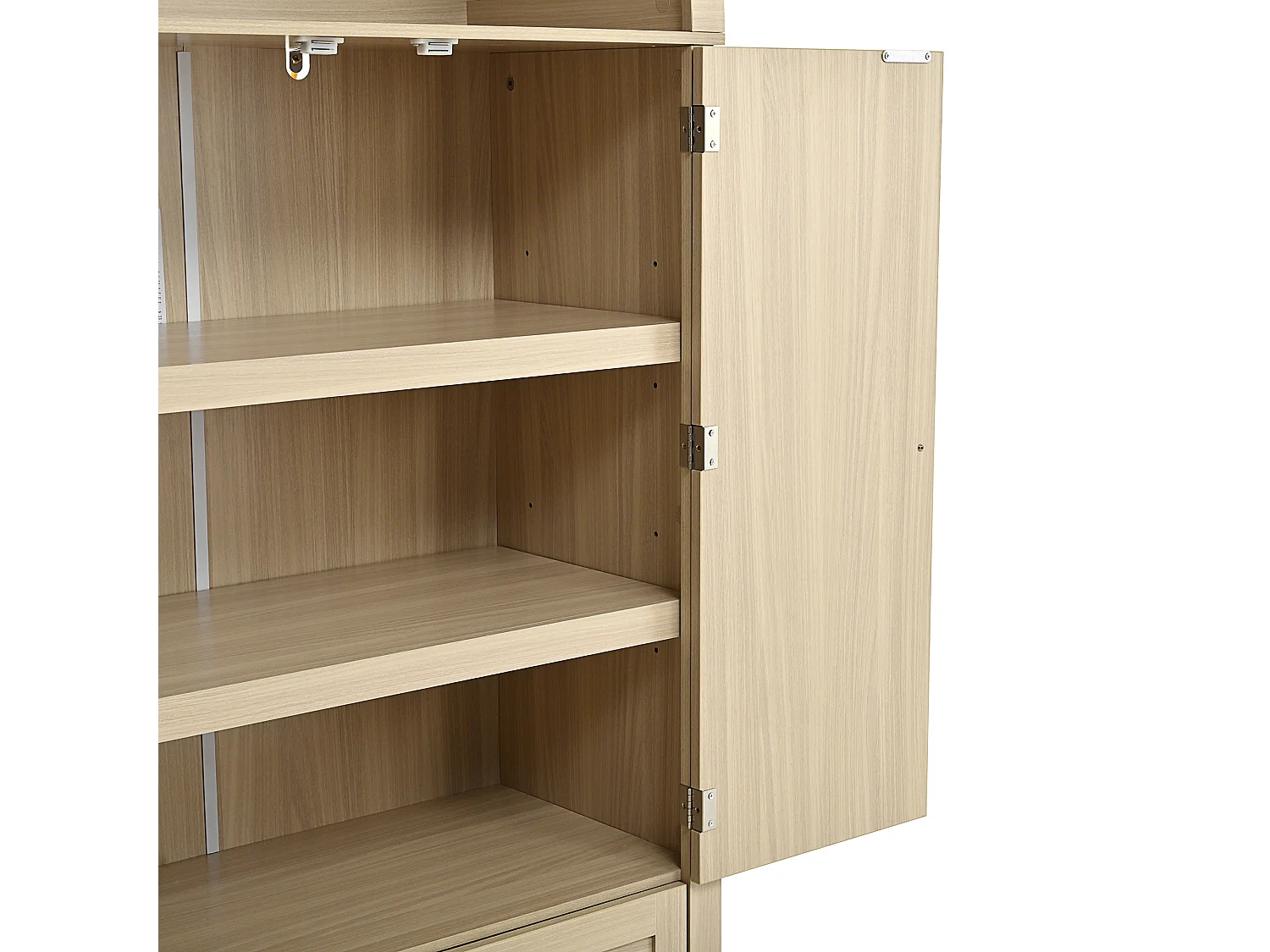 Buffet vintage 80x40x180 cm avec 2 tiroirs et portes en rotin - Couleur bois clair