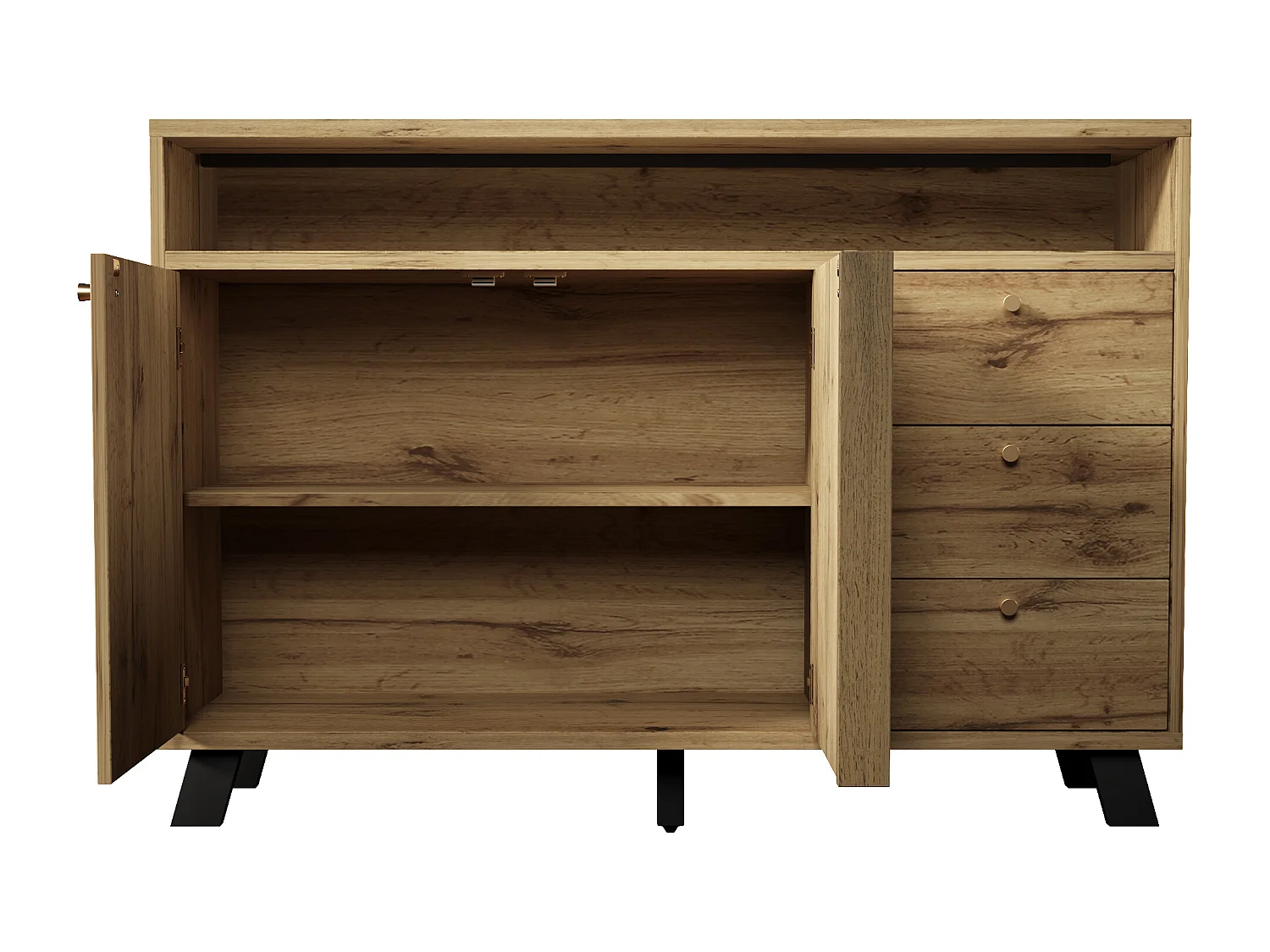 Buffet avec 3 tiroirs et 2 portes 120x40x85 cm - Couleur bois chêne foncé