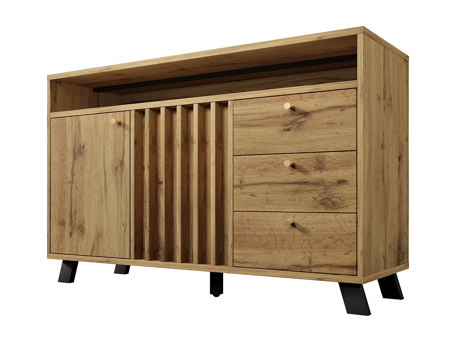 Buffet avec 3 tiroirs et 2 portes 120x40x85 cm - Couleur bois chêne foncé