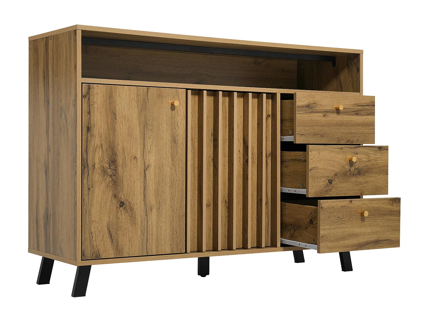 Buffet avec 3 tiroirs et 2 portes 120x40x85 cm - Couleur bois chêne foncé
