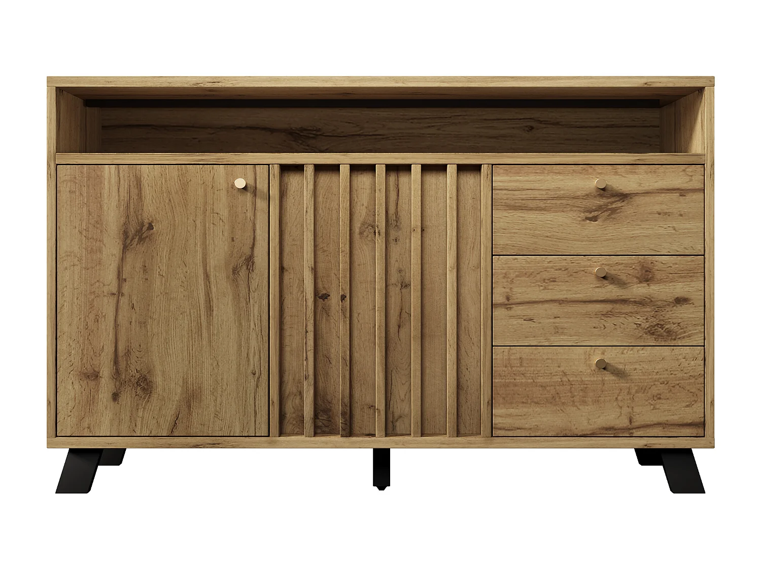Buffet avec 3 tiroirs et 2 portes 120x40x85 cm - Couleur bois chêne foncé