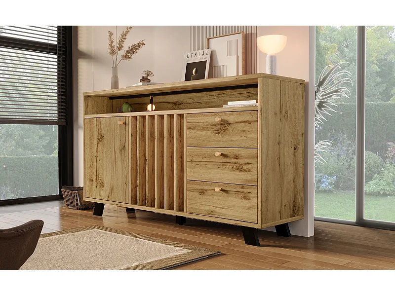 Buffet avec 3 tiroirs et 2 portes 120x40x85 cm - Couleur bois chêne foncé