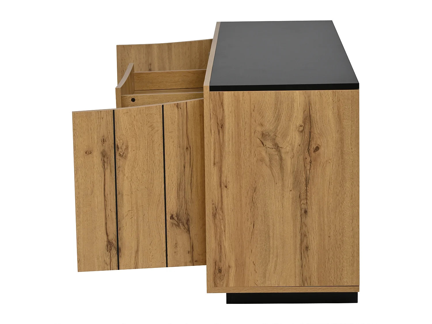 Buffet avec 4 portes et tiroir - Sans poignées - Couleur bois et noir 140 x 38,5 x 52 cm