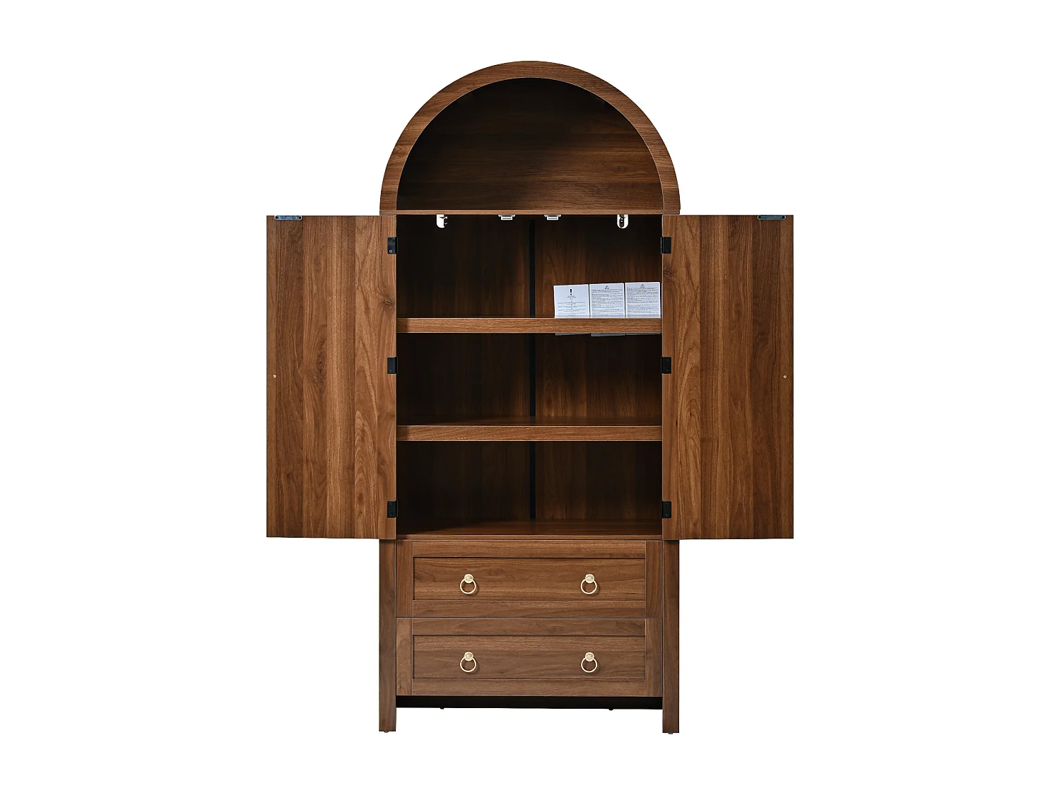 Buffet vintage 80x40x180 cm avec 2 tiroirs et portes en rotin - Couleur noyer