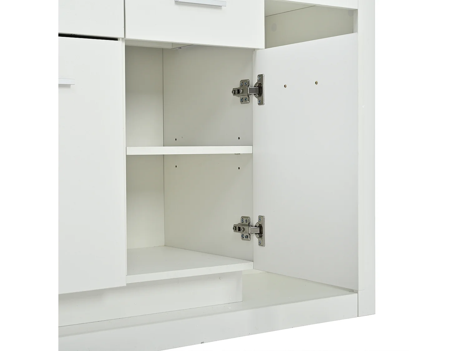 Buffet LED avec étagères réglables, 3 tiroirs et 3 portes - Finition brillant blanc