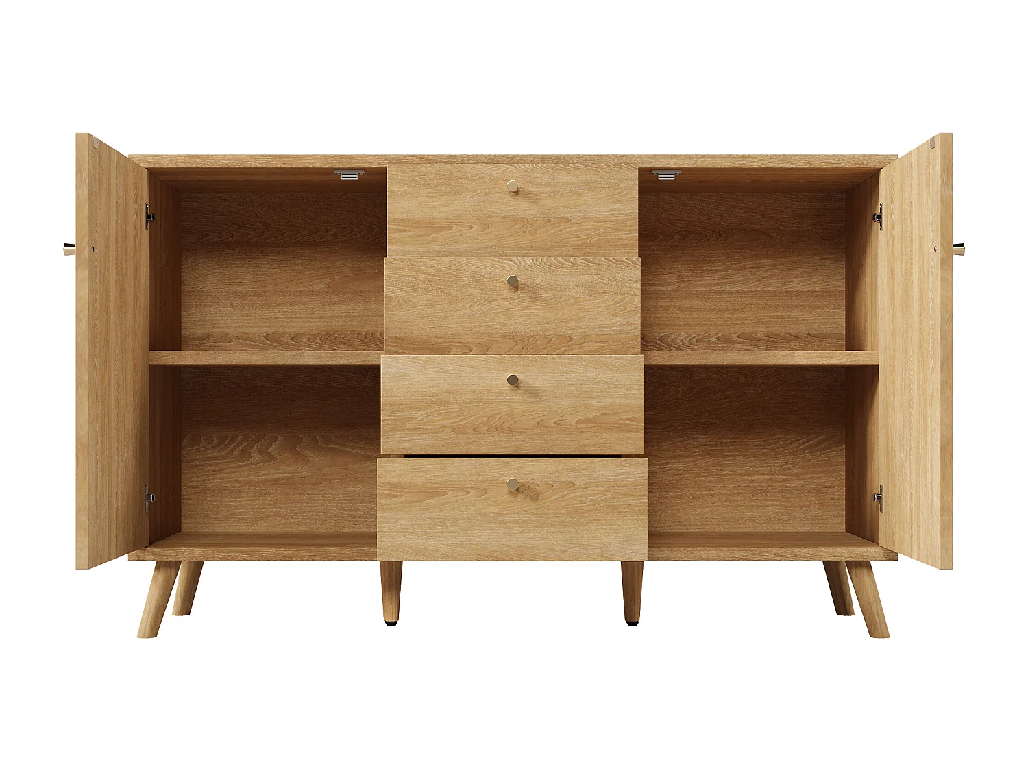 Buffet aspect rotin avec 4 tiroirs et 2 portes 140x40x86 cm - Naturel clair