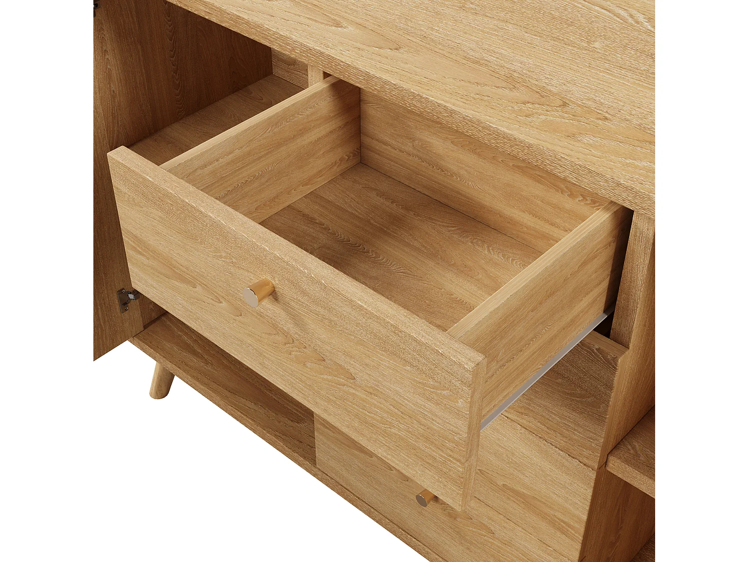 Buffet aspect rotin avec 4 tiroirs et 2 portes 140x40x86 cm - Naturel clair