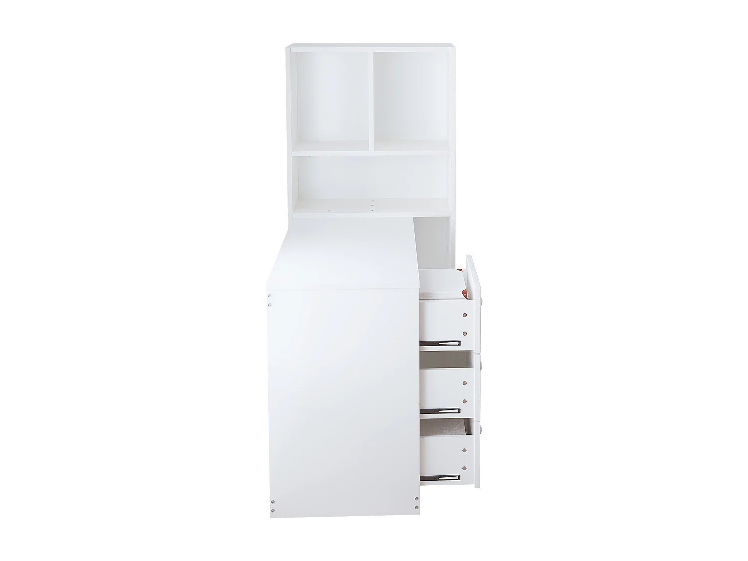 Scrivania angolare con libreria e 3 cassetti, 117x63x135 cm - Bianco