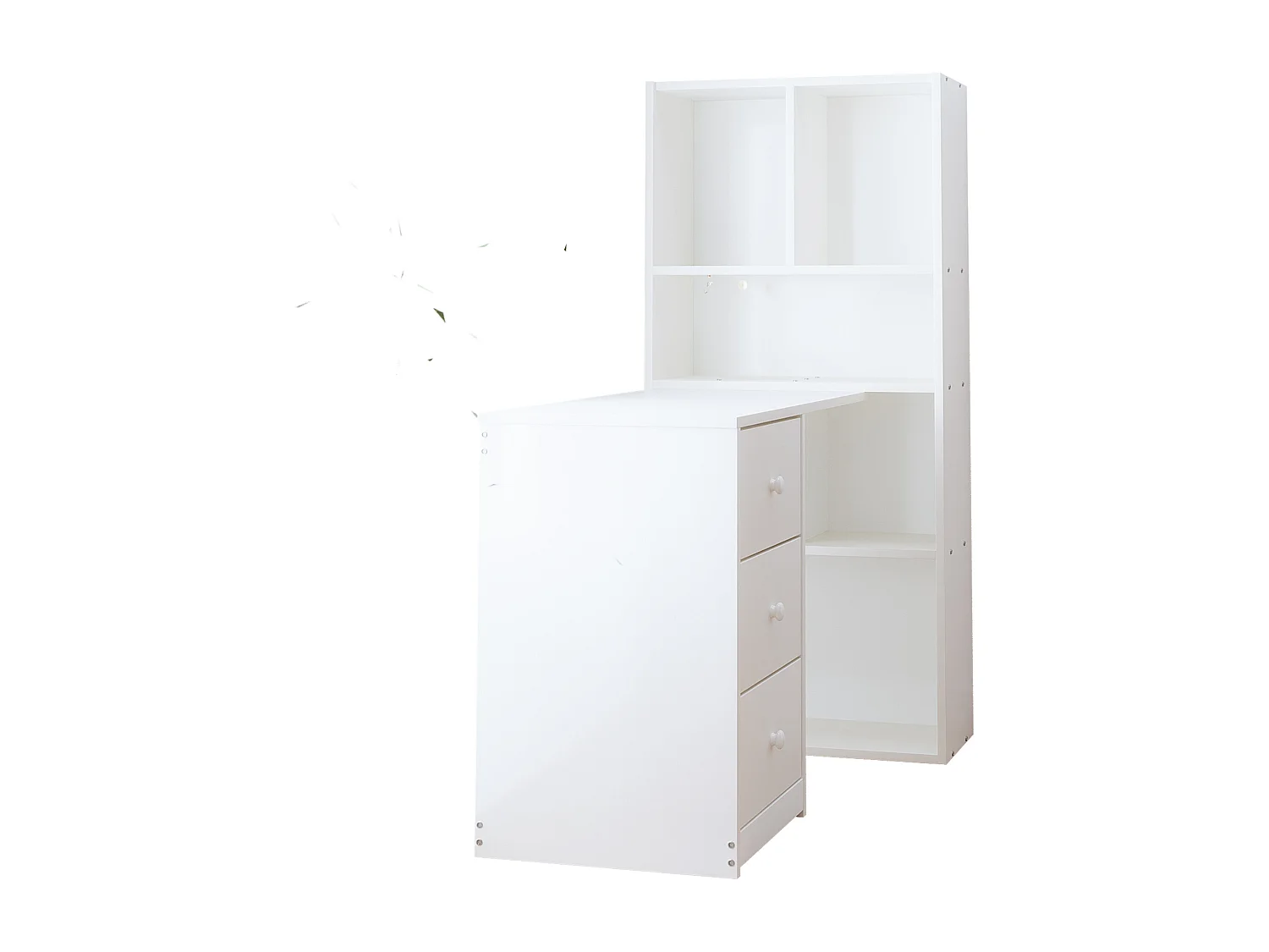 Scrivania angolare con libreria e 3 cassetti, 117x63x135 cm - Bianco