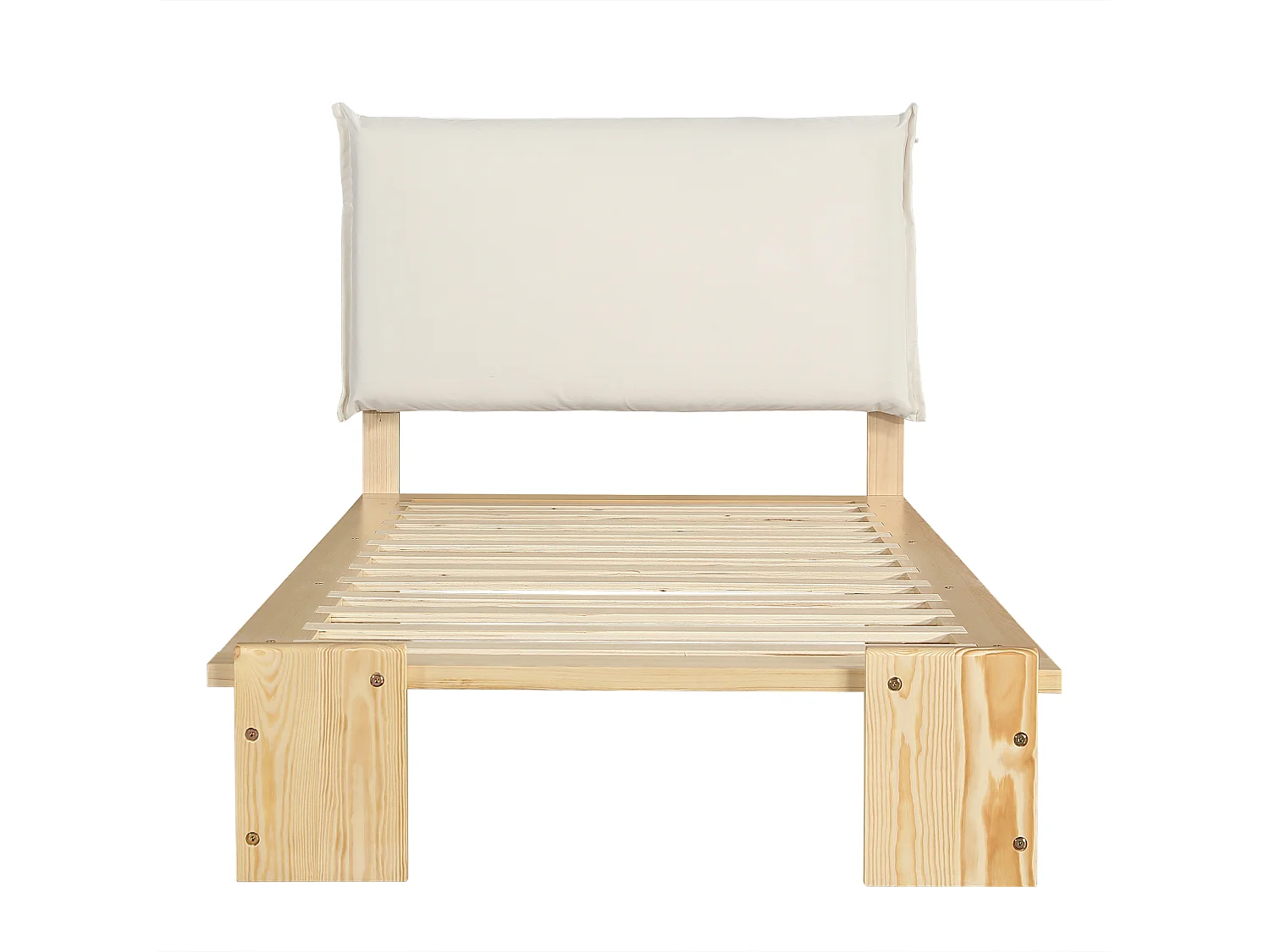 Lit simple 90x200 cm en bois - Tête de lit avec fermeture velcro - Couleur bois clair