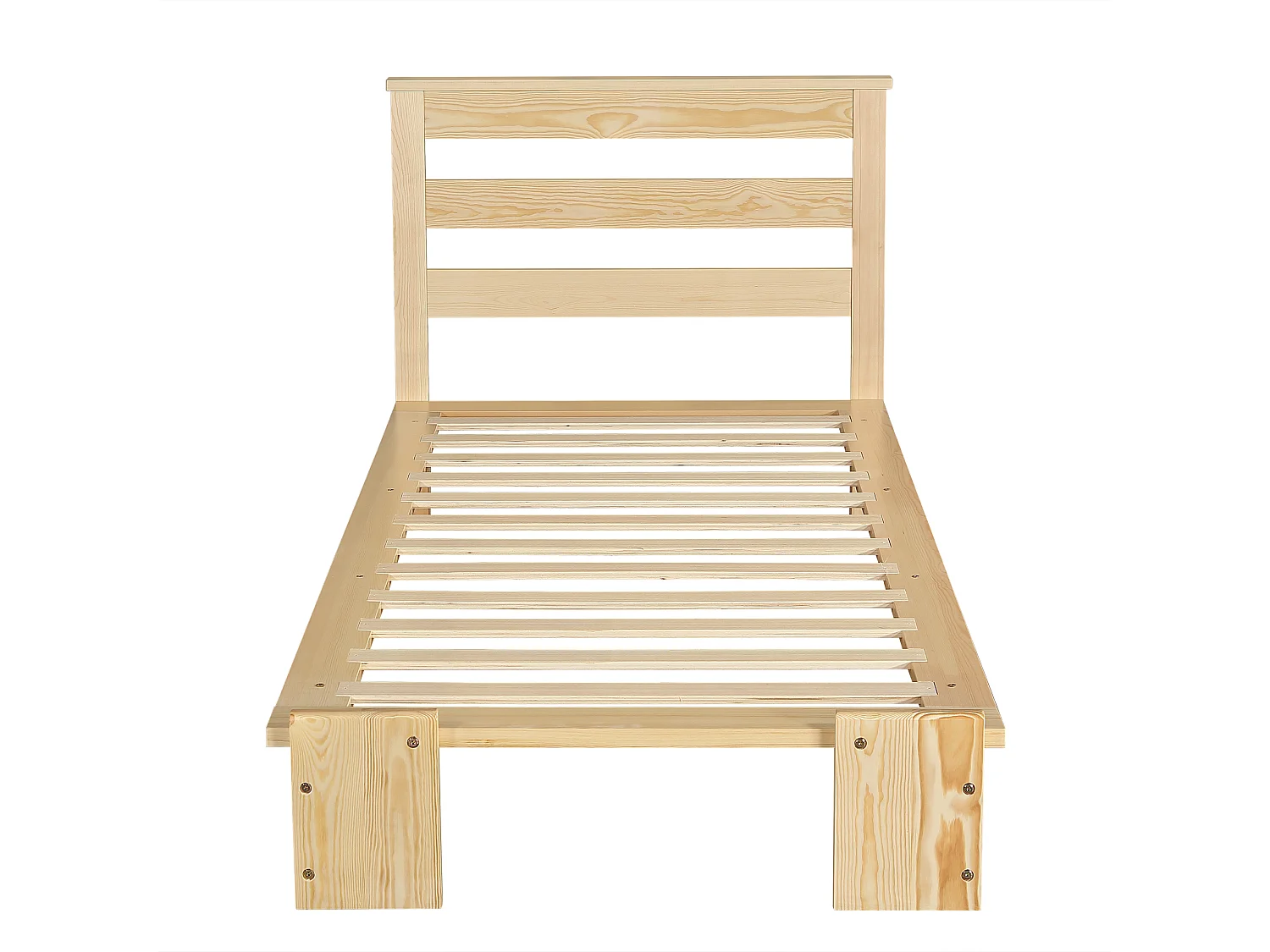 Lit simple 90x200 cm en bois - Tête de lit avec fermeture velcro - Couleur bois clair