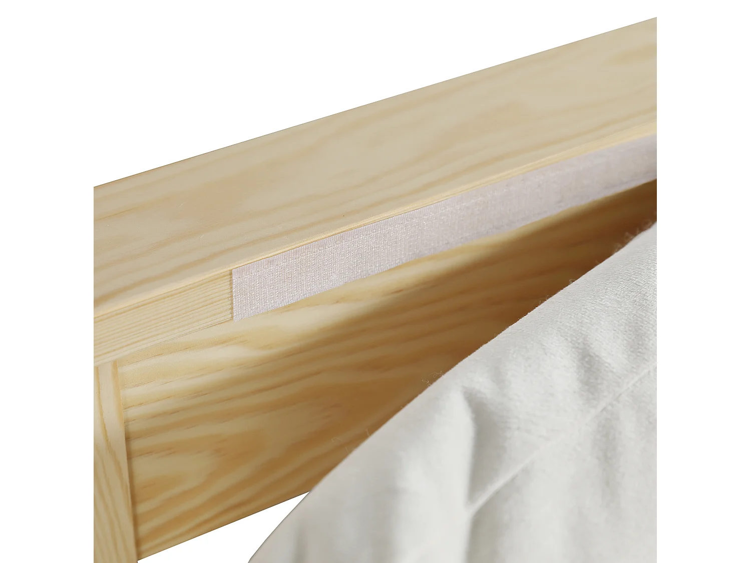 Lit simple 90x200 cm en bois - Tête de lit avec fermeture velcro - Couleur bois clair