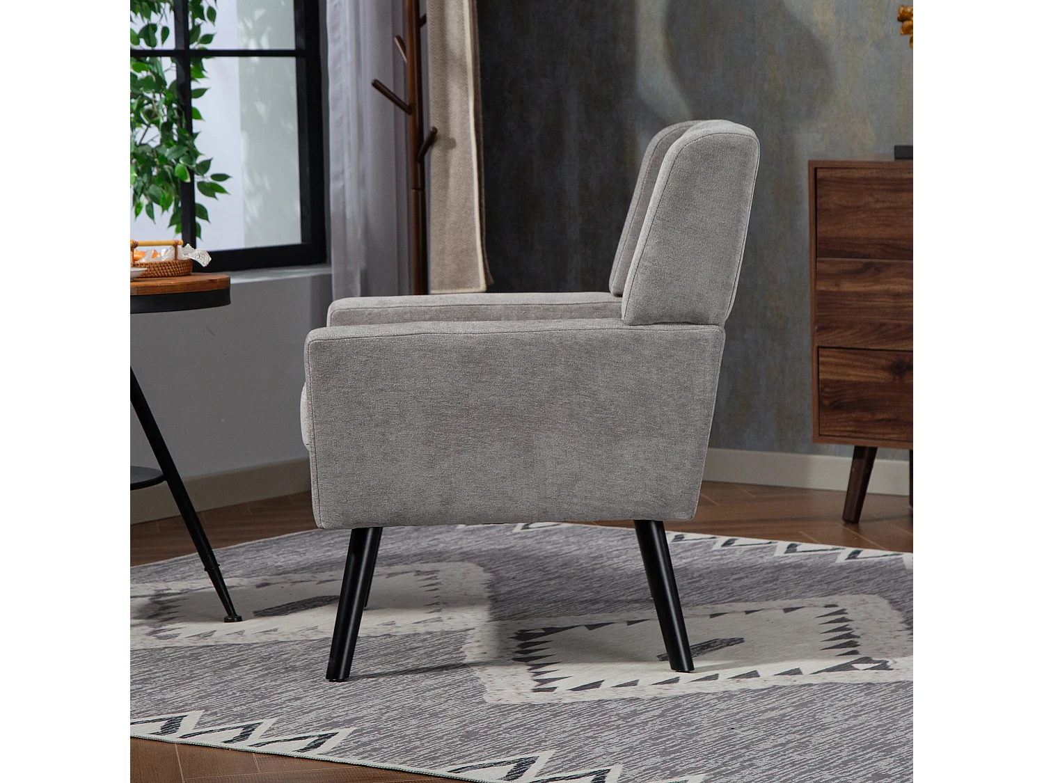 Canapé 2 places et fauteuils en tissu lin gris clair - Ensemble de 2 avec pieds en bois