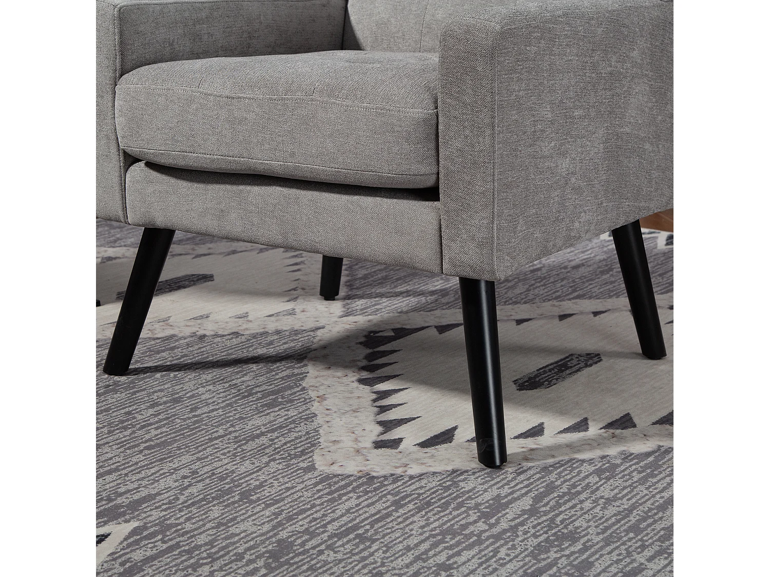 Canapé 2 places et fauteuils en tissu lin gris clair - Ensemble de 2 avec pieds en bois