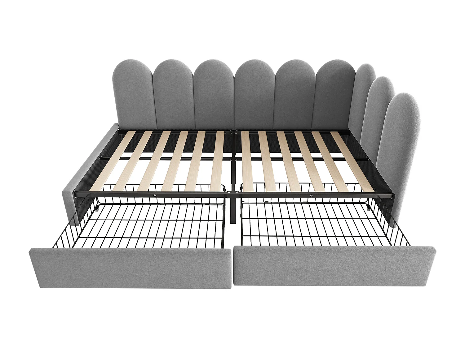 Divã infantil de 90x200 cm em veludo cinza com 2 gavetas