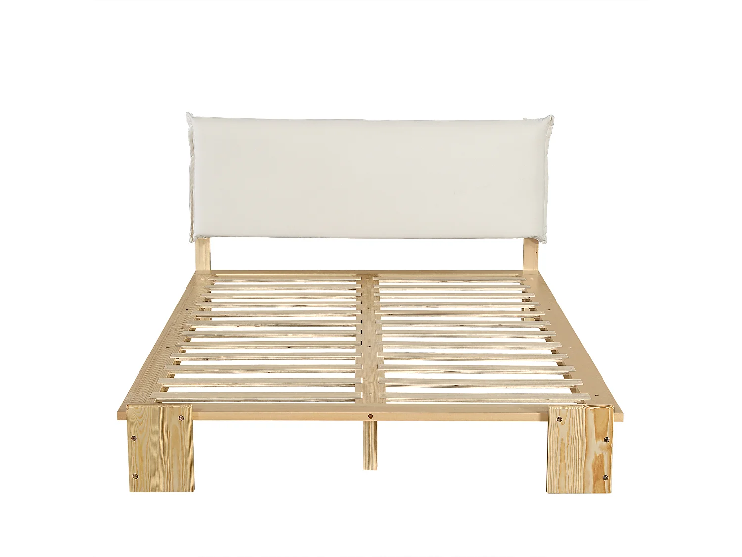 Lit adulte 140x200 cm en bois - Tête de lit avec fermeture velcro - Couleur bois clair